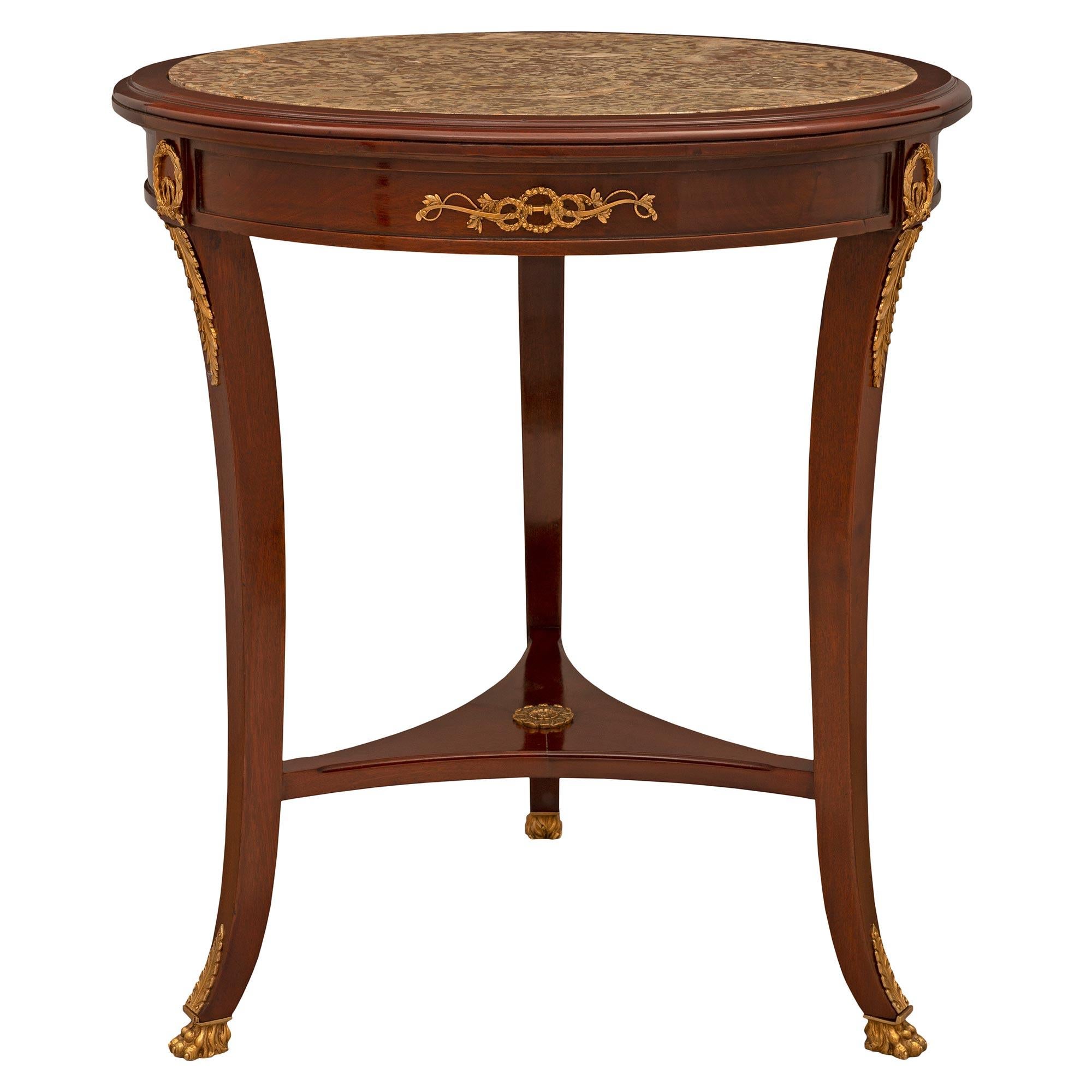 French 19th Century Empire St. Mahogany, Ormolu, and Marble Side Table For Sale 1
