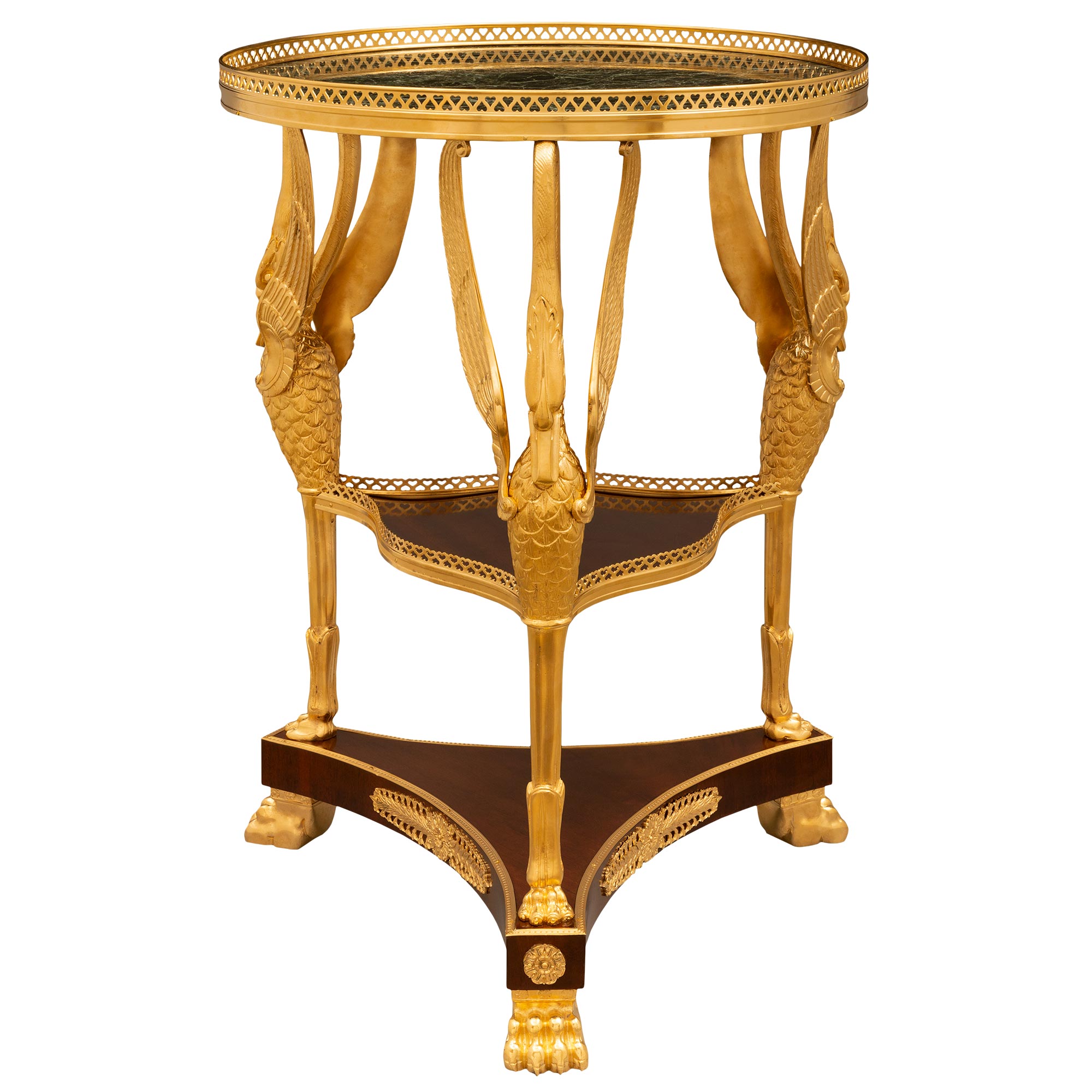 Table d'appoint Empire française du 19ème siècle en acajou, bronze doré et marbre
