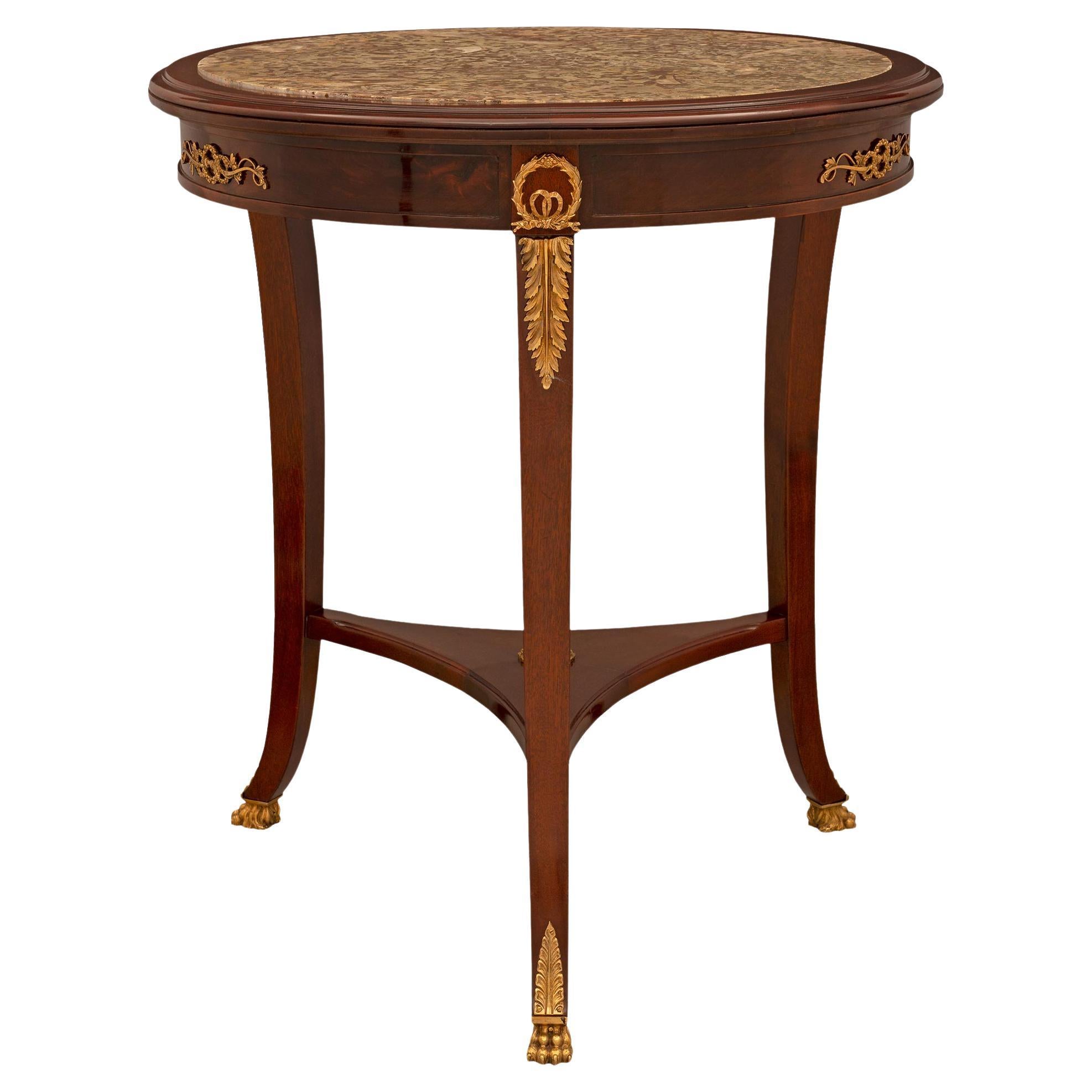 French 19th Century Empire St. Mahogany, Ormolu, and Marble Side Table