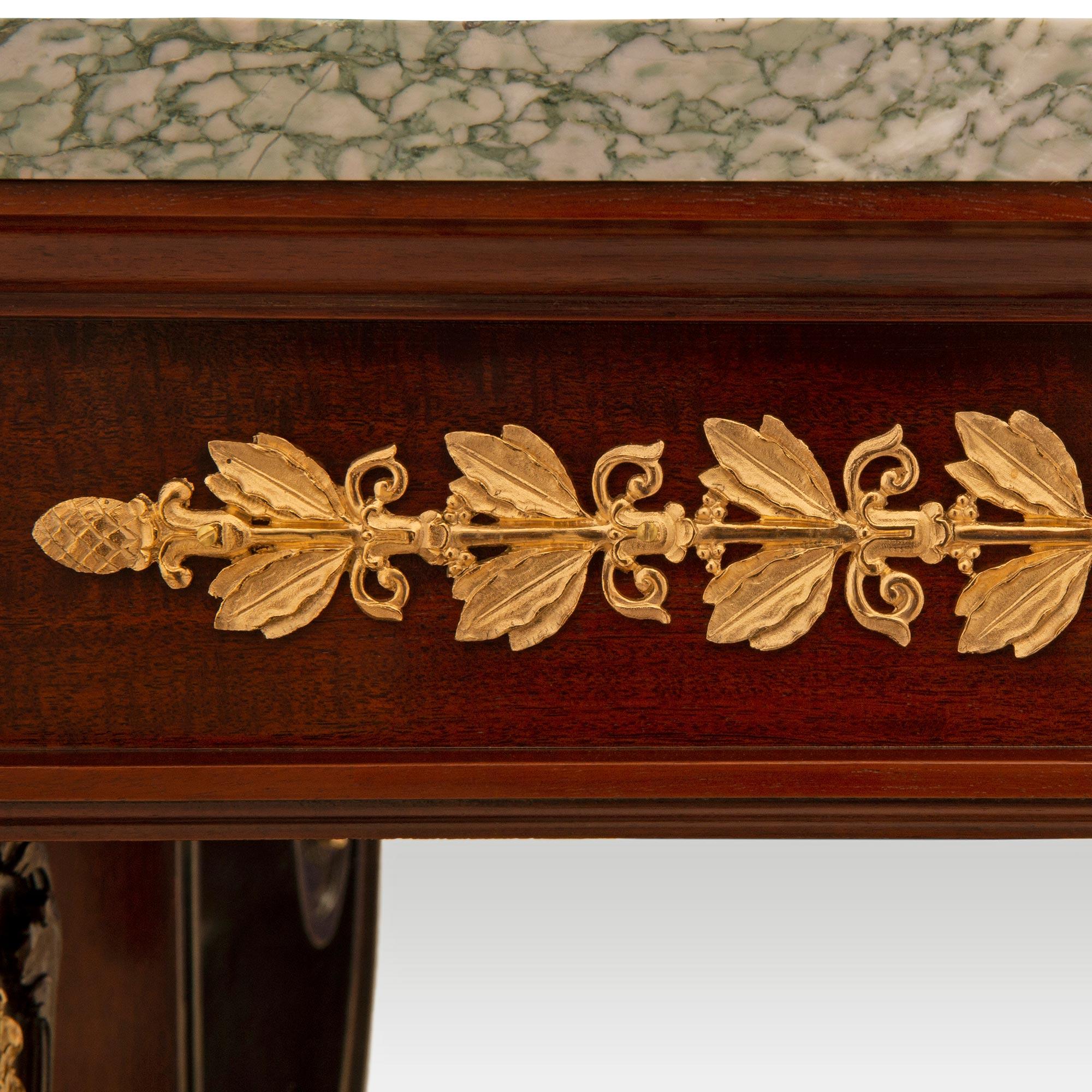 French 19th Century Empire St. Mahogany, Ormolu And Vert Campan Marble Console For Sale 3