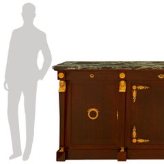 French 19th Century Empire St. Mahogany, Ormolu & Vert De Patricia Marble Buffet