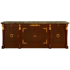 Buffet Empire du 19ème siècle en acajou, bronze doré et marbre Vert de Patricia