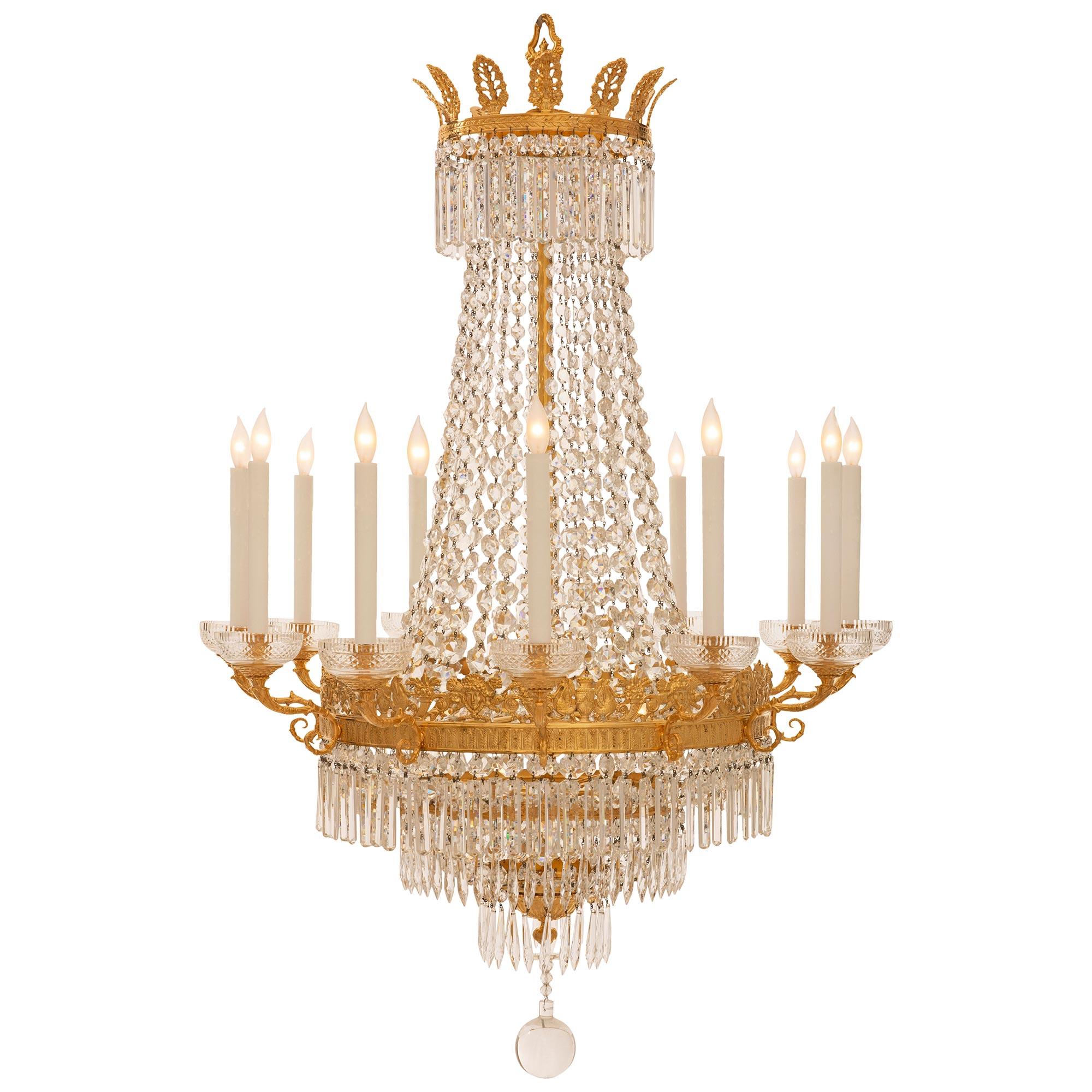 French 19th Century Empire St. Ormolu And Baccarat Crystal Chandelier In Good Condition For Sale In West Palm Beach, FL