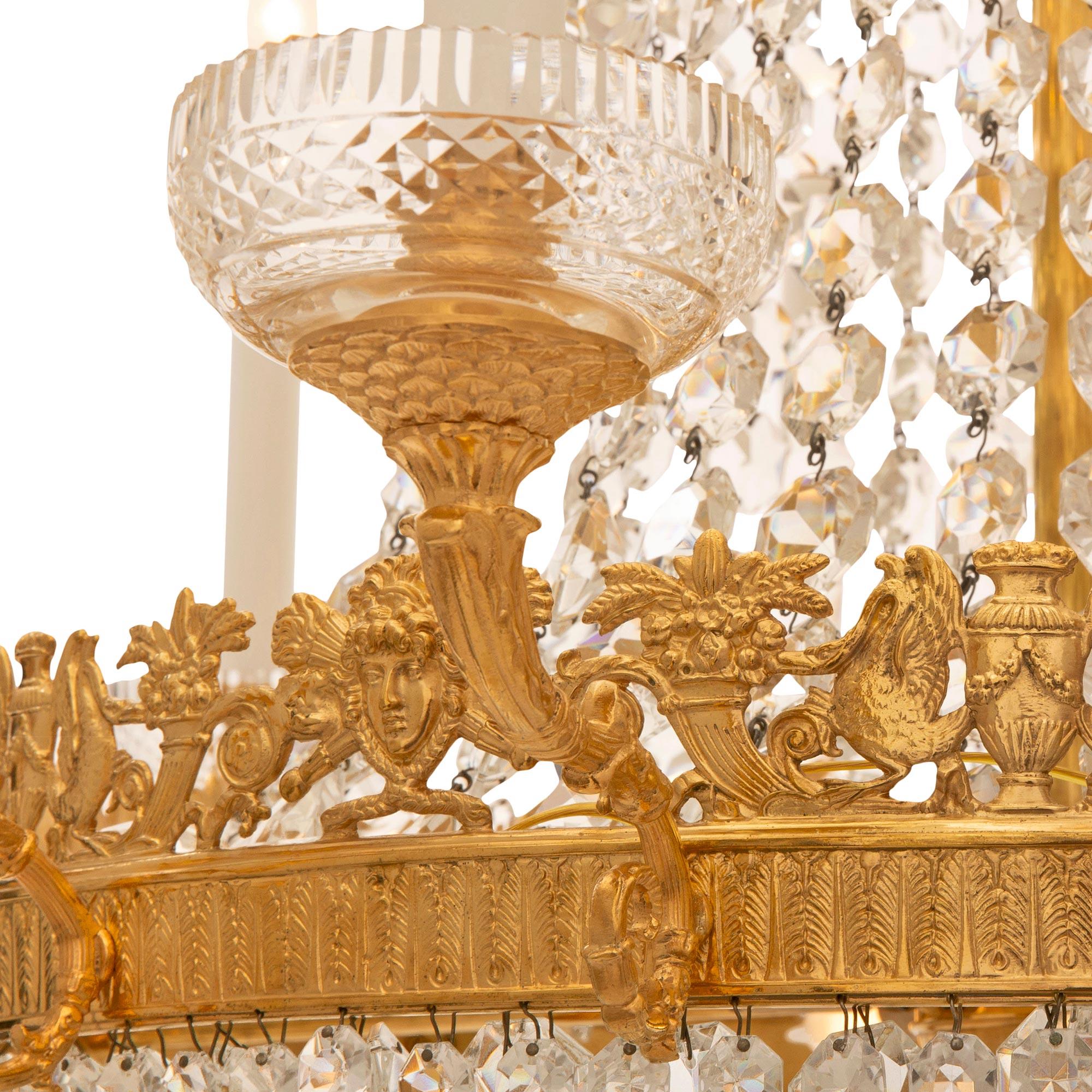 French 19th Century Empire St. Ormolu And Baccarat Crystal Chandelier For Sale 4