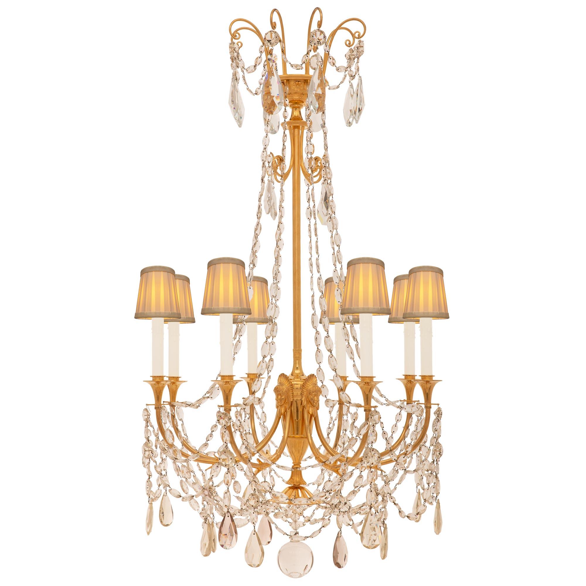 French 19th Century Empire St. Ormolu and Baccarat Crystal Chandelier For Sale