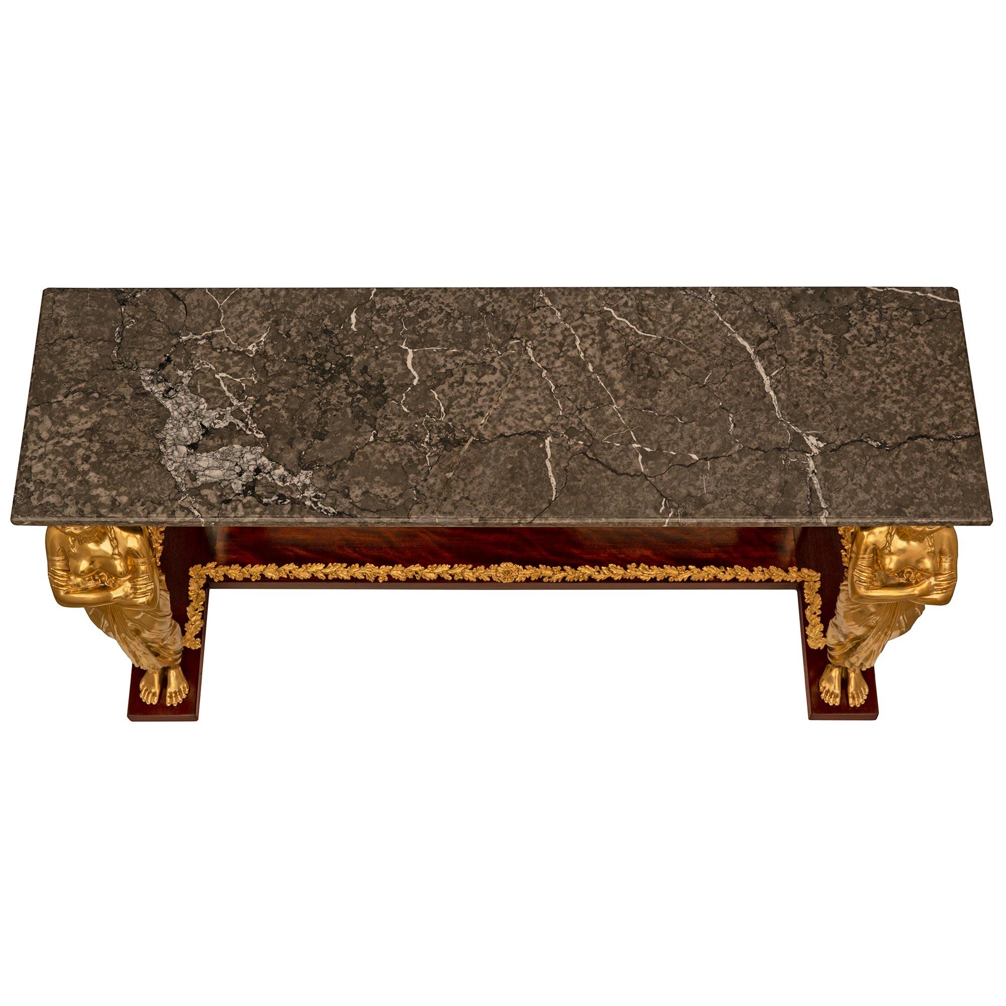 French 19th Century Empire St. Ormolu, Mahogany, And Gray Marble Console For Sale 3