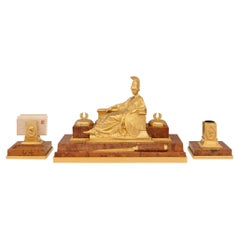 French 19th century Empire st. Ormolu marble desk set, signed T. Gruber