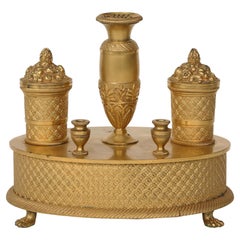 French 19th Century Empire St. Oval Ormolu Inkwell