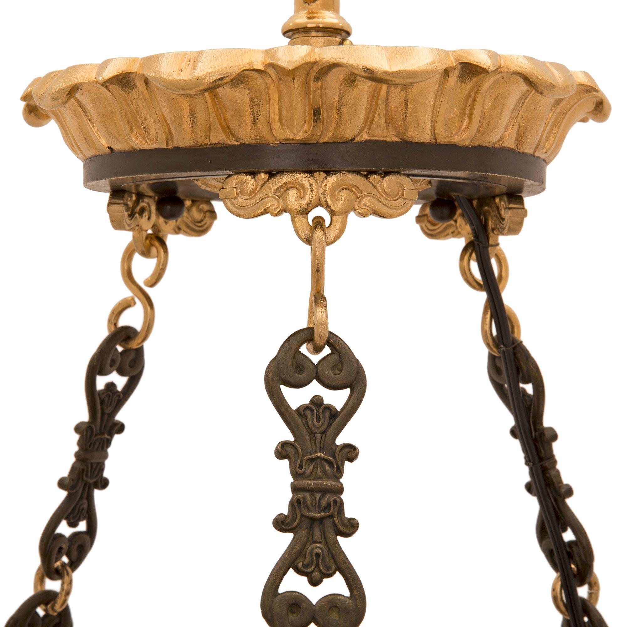 French 19th Century Empire St. Patinated Bronze and Ormolu Chandelier In Good Condition For Sale In West Palm Beach, FL