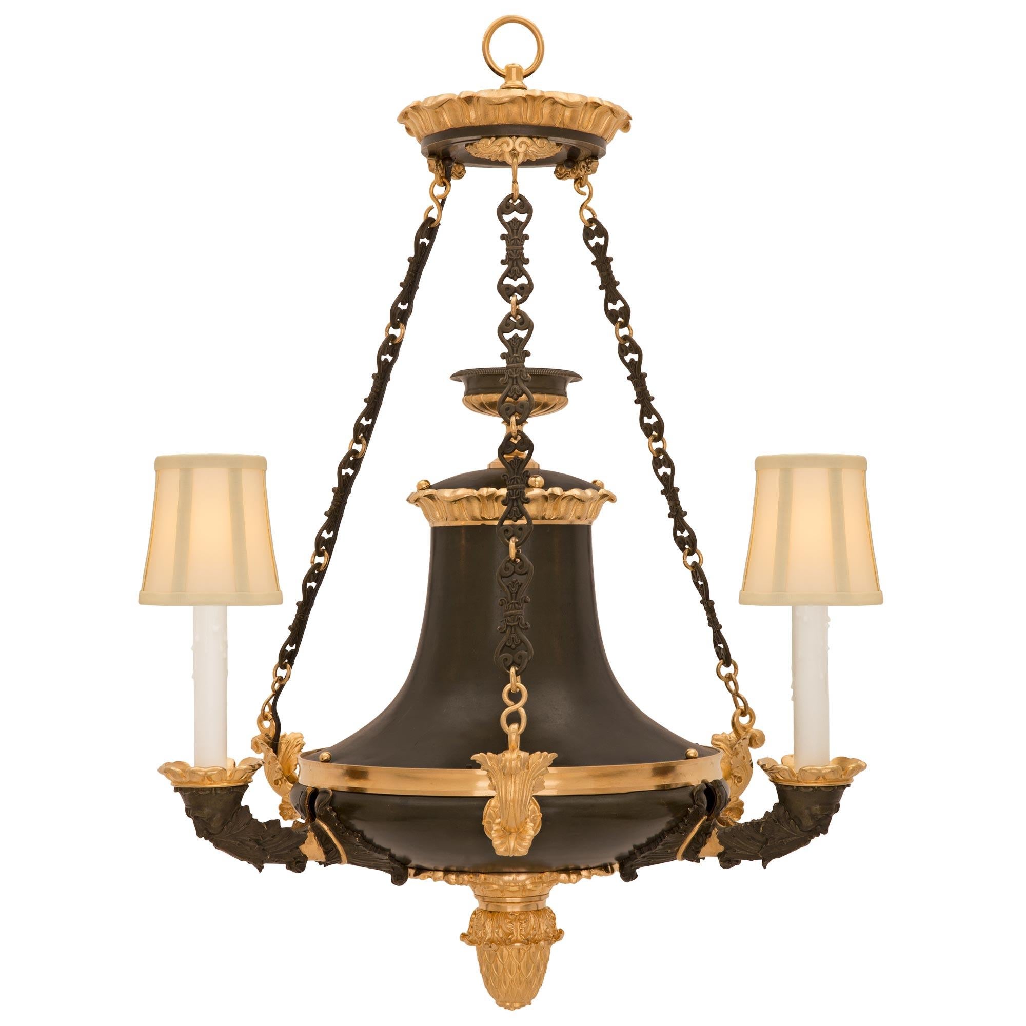 French 19th Century Empire St. Patinated Bronze and Ormolu Chandelier For Sale