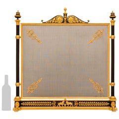 French 19th century Empire st. patinated Bronze and Ormolu fire screen