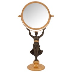 French 19th Century Empire St. Patinated Bronze And Ormolu Vanity Mirror