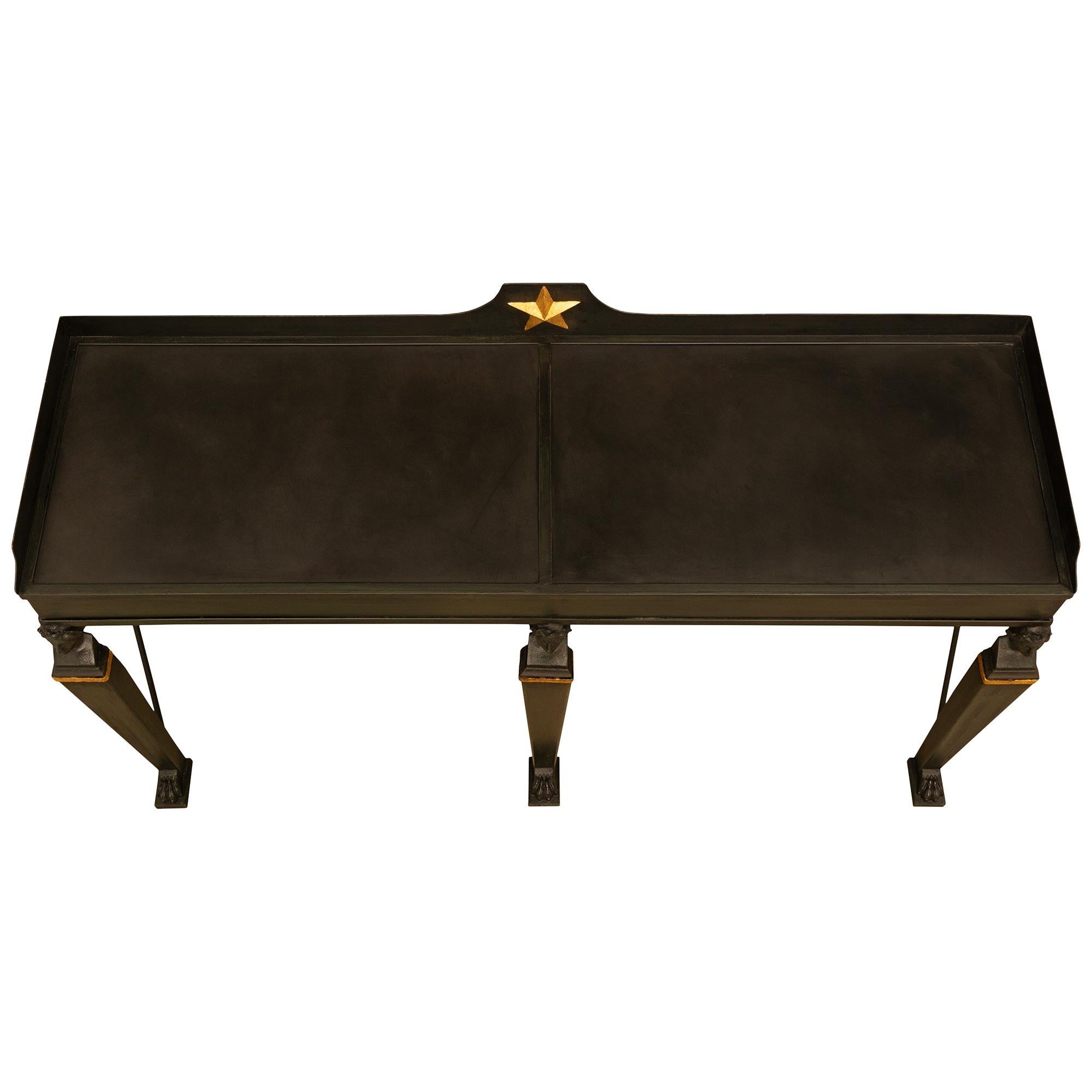 French 19th century Empire st. patinated, Verdigris Bronze and Slate console. For Sale 6