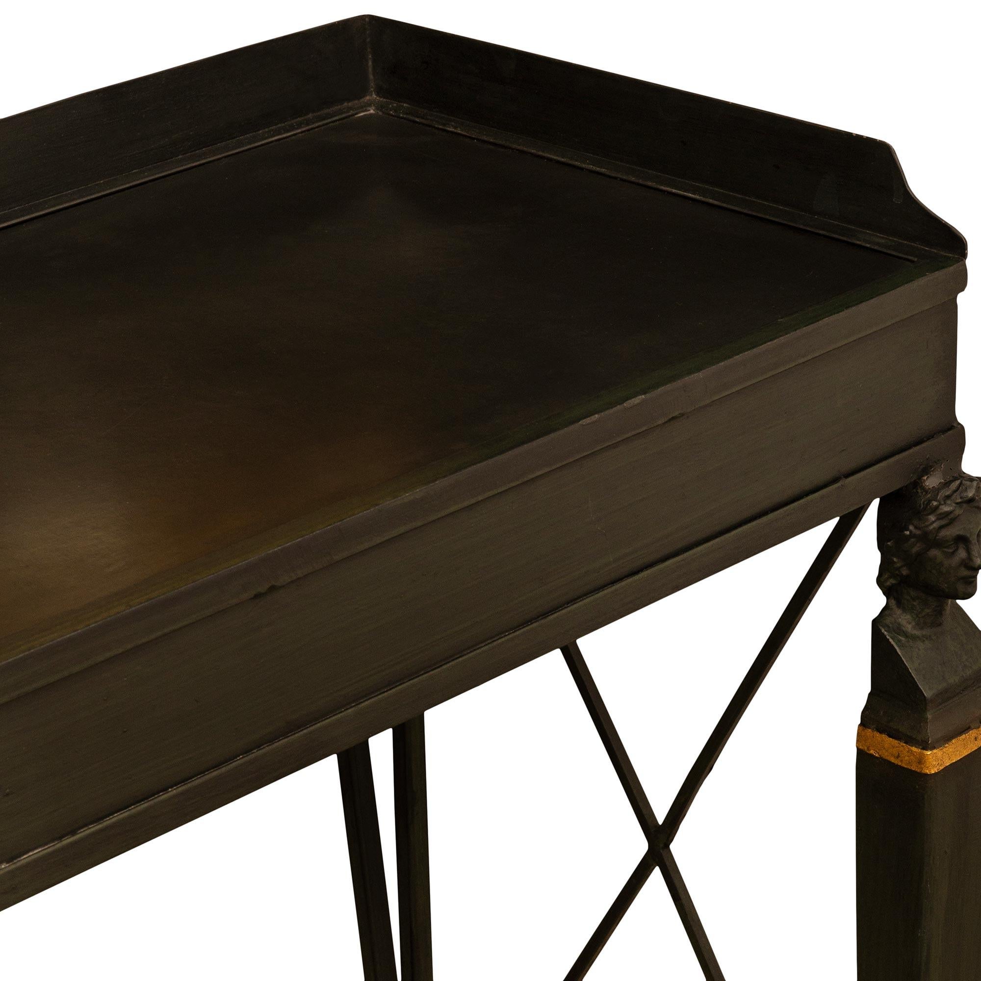 French 19th century Empire st. patinated, Verdigris Bronze and Slate console. For Sale 1