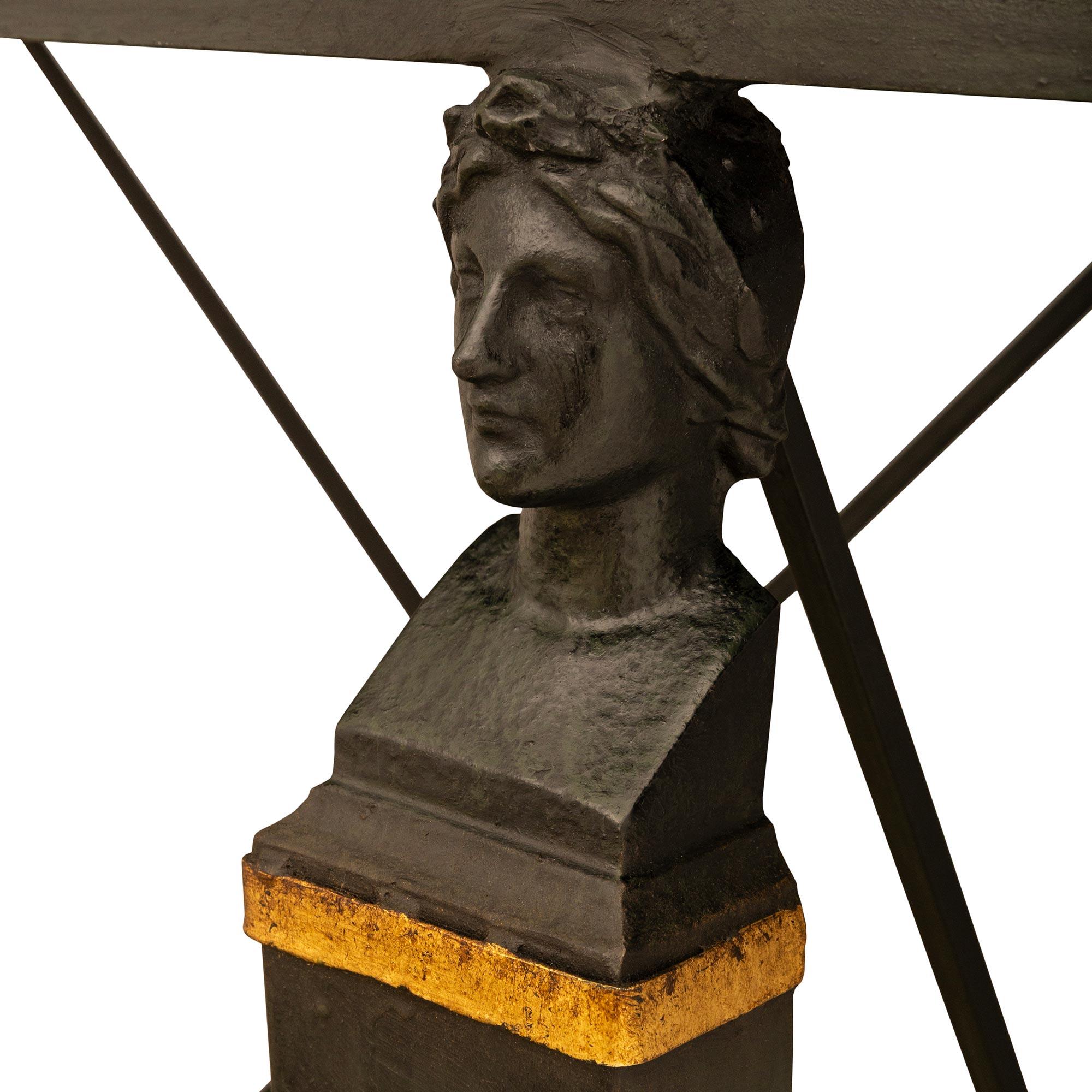 French 19th century Empire st. patinated, Verdigris Bronze and Slate console. For Sale 2