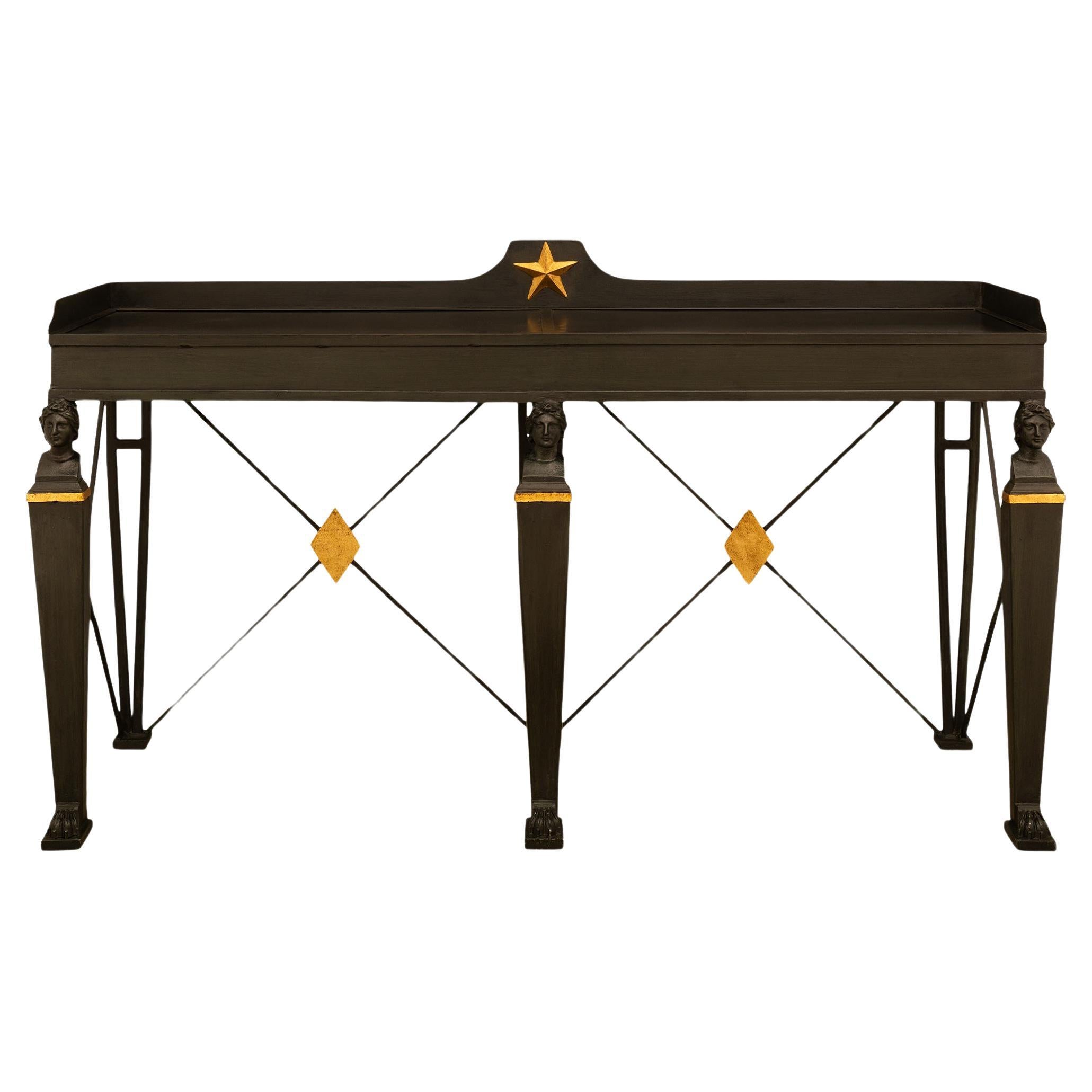 French 19th century Empire st. patinated, Verdigris Bronze and Slate console. For Sale