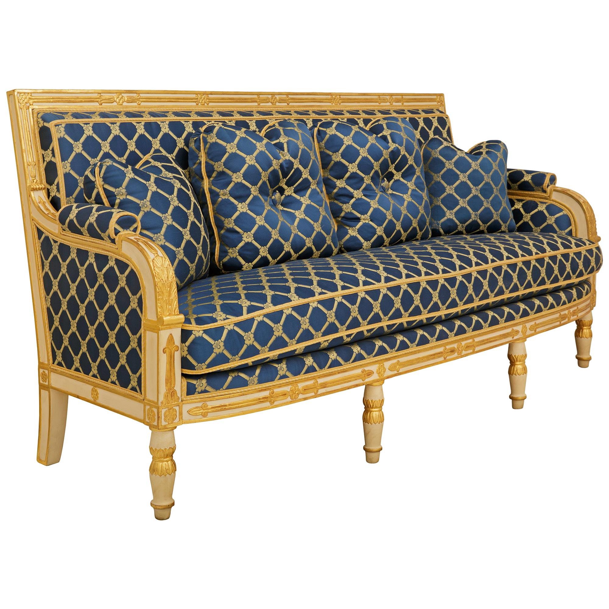 Sofá francés del siglo XIX de madera patinada y giltwood, estilo Imperio Francés en venta