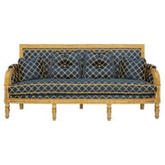Antique French 19th century Empire st. patinated wood and Giltwood settee
