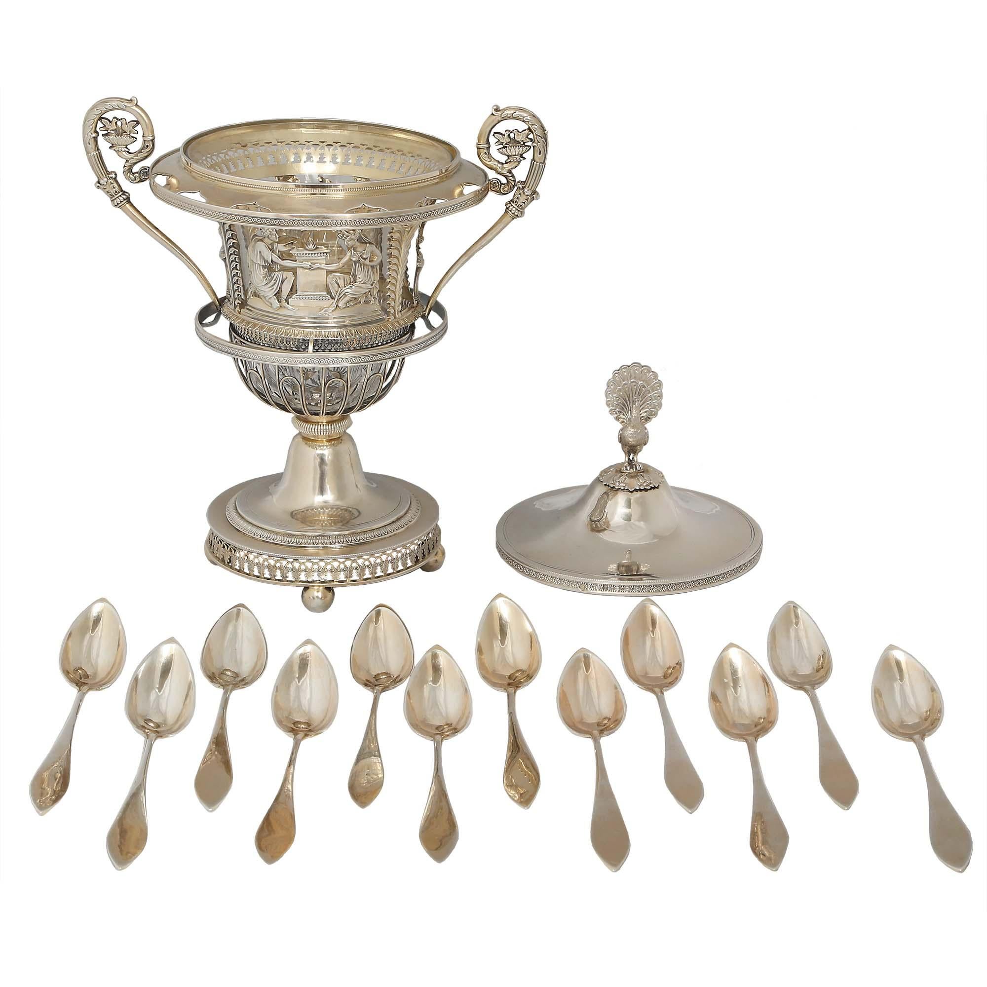 French 19th Century Empire St. Sterling Silver Caviar Server In Good Condition For Sale In West Palm Beach, FL