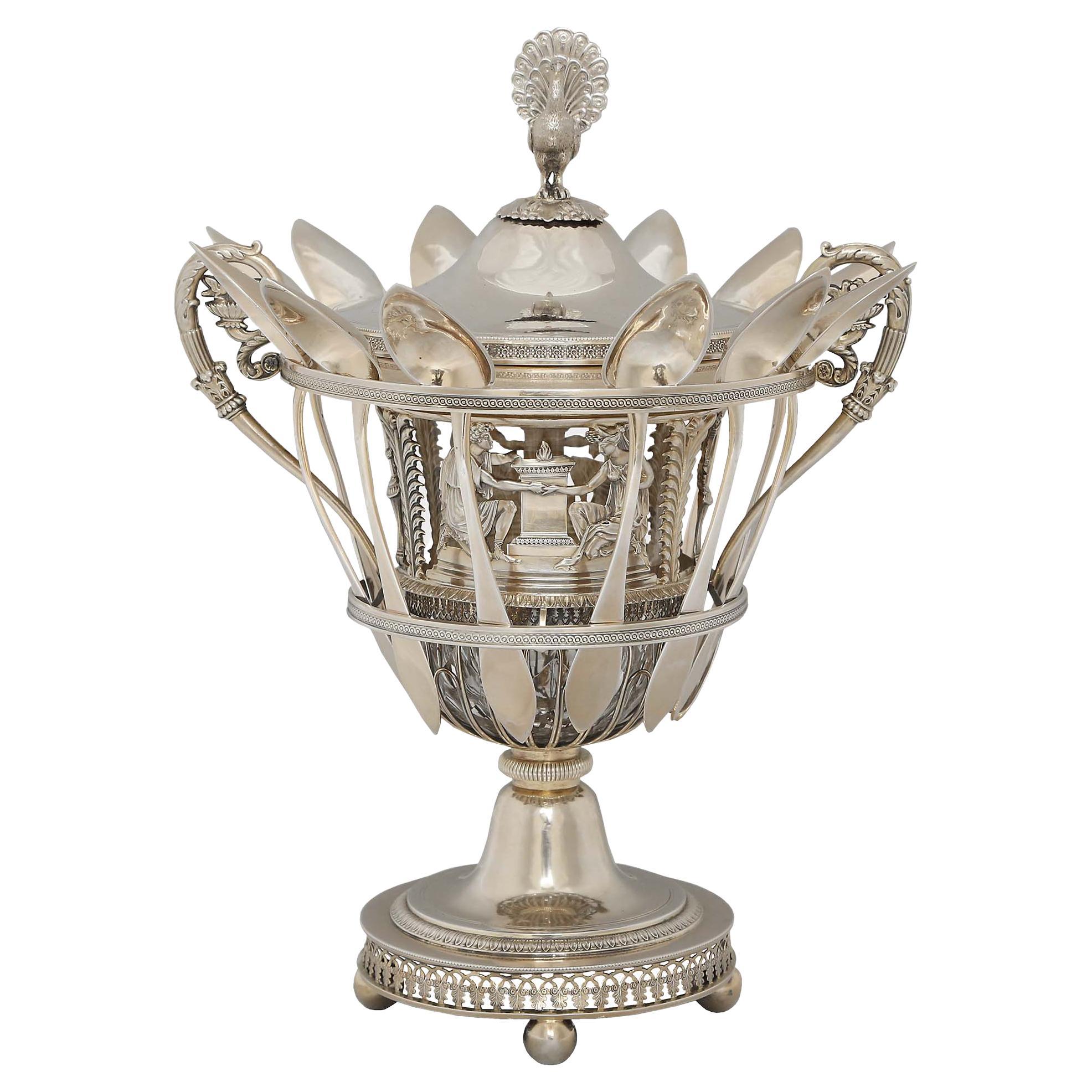 French 19th Century Empire St. Sterling Silver Caviar Server For Sale