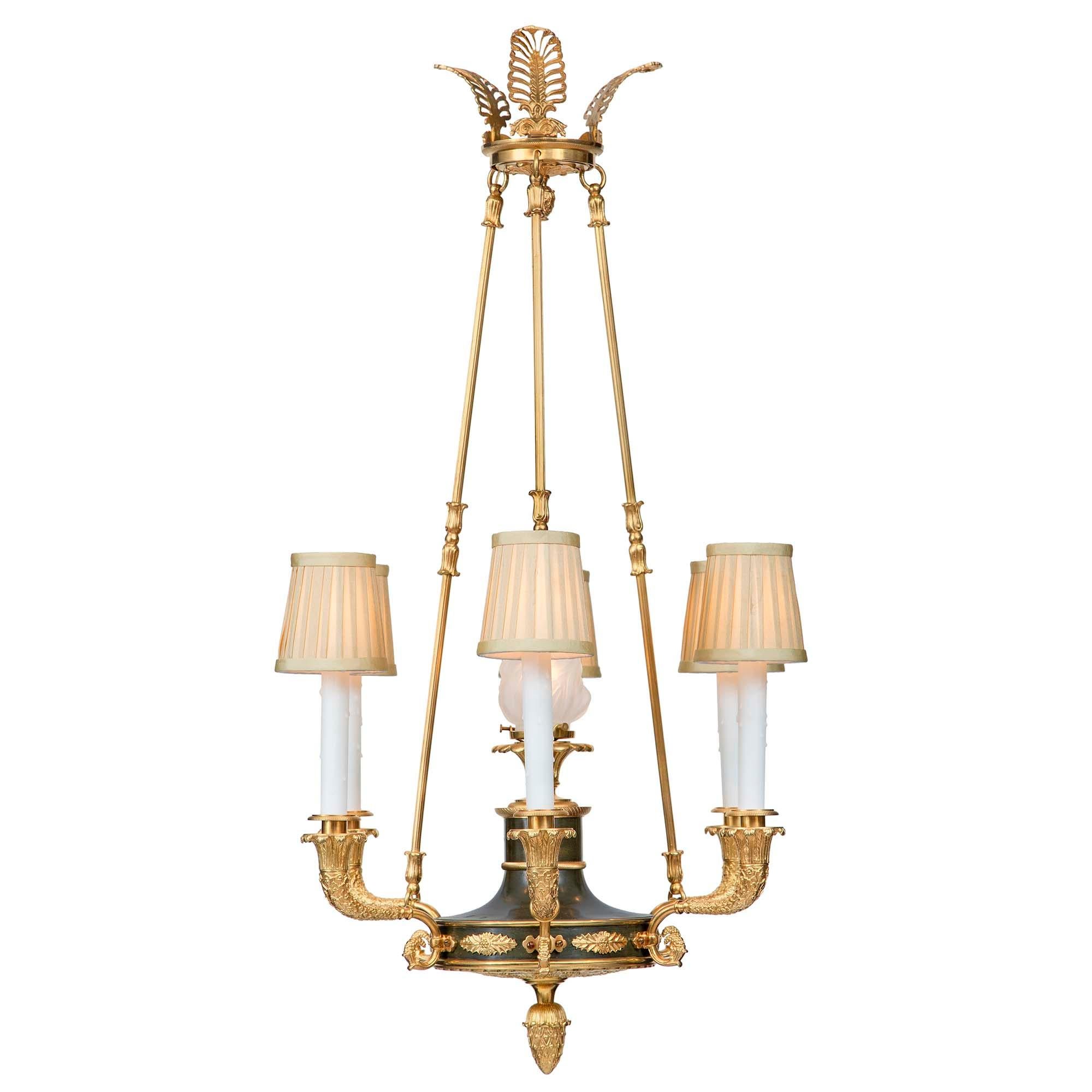 French 19th Century Empire Style Bronze and Ormolu Seven-Light Chandelier