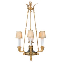 Antique French 19th Century Empire Style Bronze and Ormolu Seven-Light Chandelier