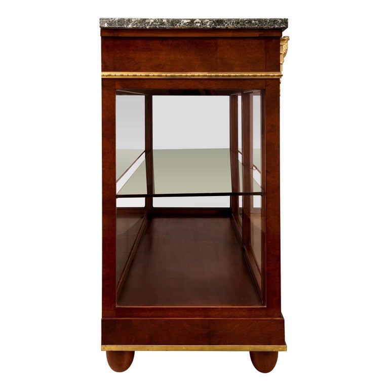 French 19th Century Empire Style Burl Walnut, Ormolu and Glass Cabinet/Vitrine For Sale 2