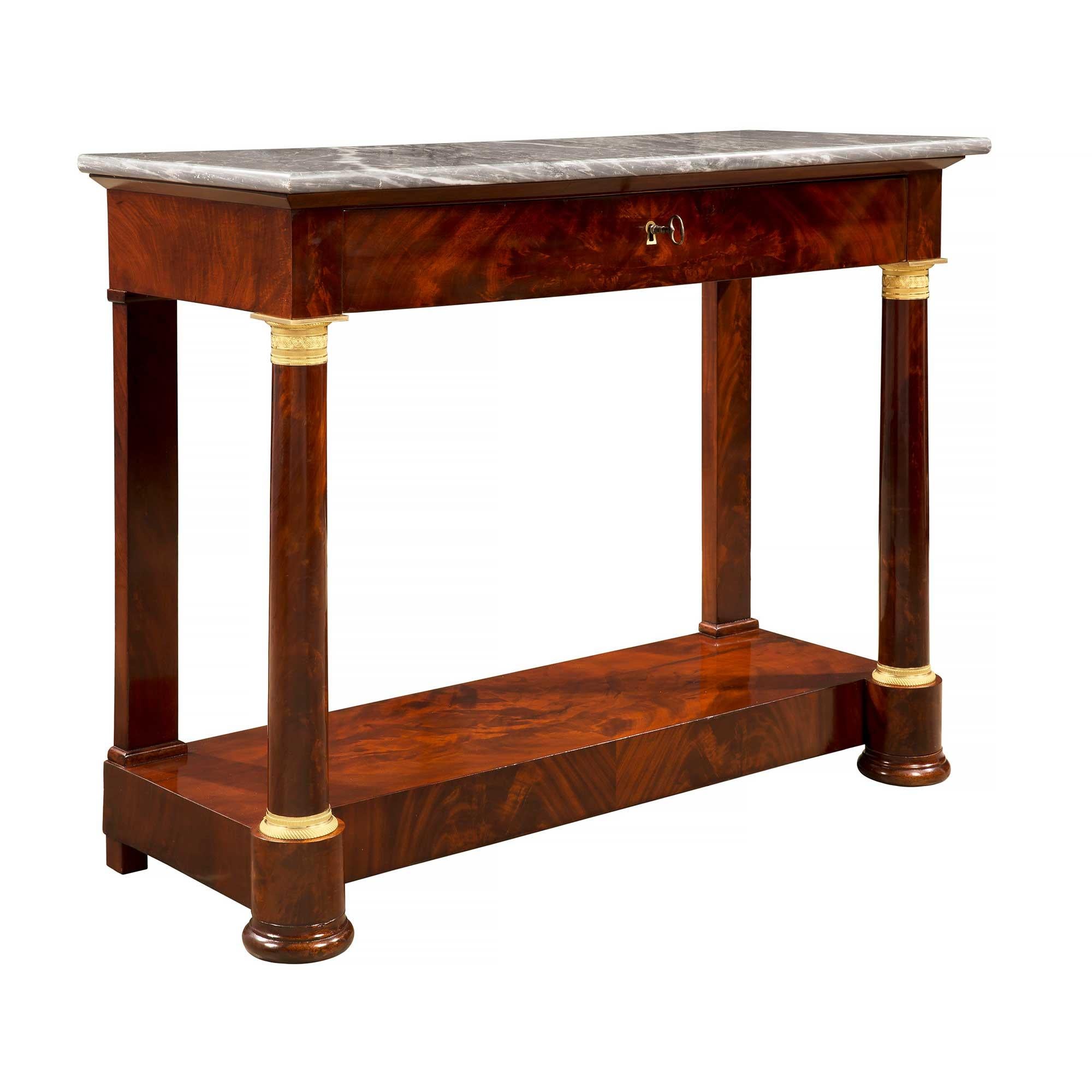 French 19th Century Empire Style Flamed Mahogany, Ormolu and Marble Console In Good Condition For Sale In West Palm Beach, FL