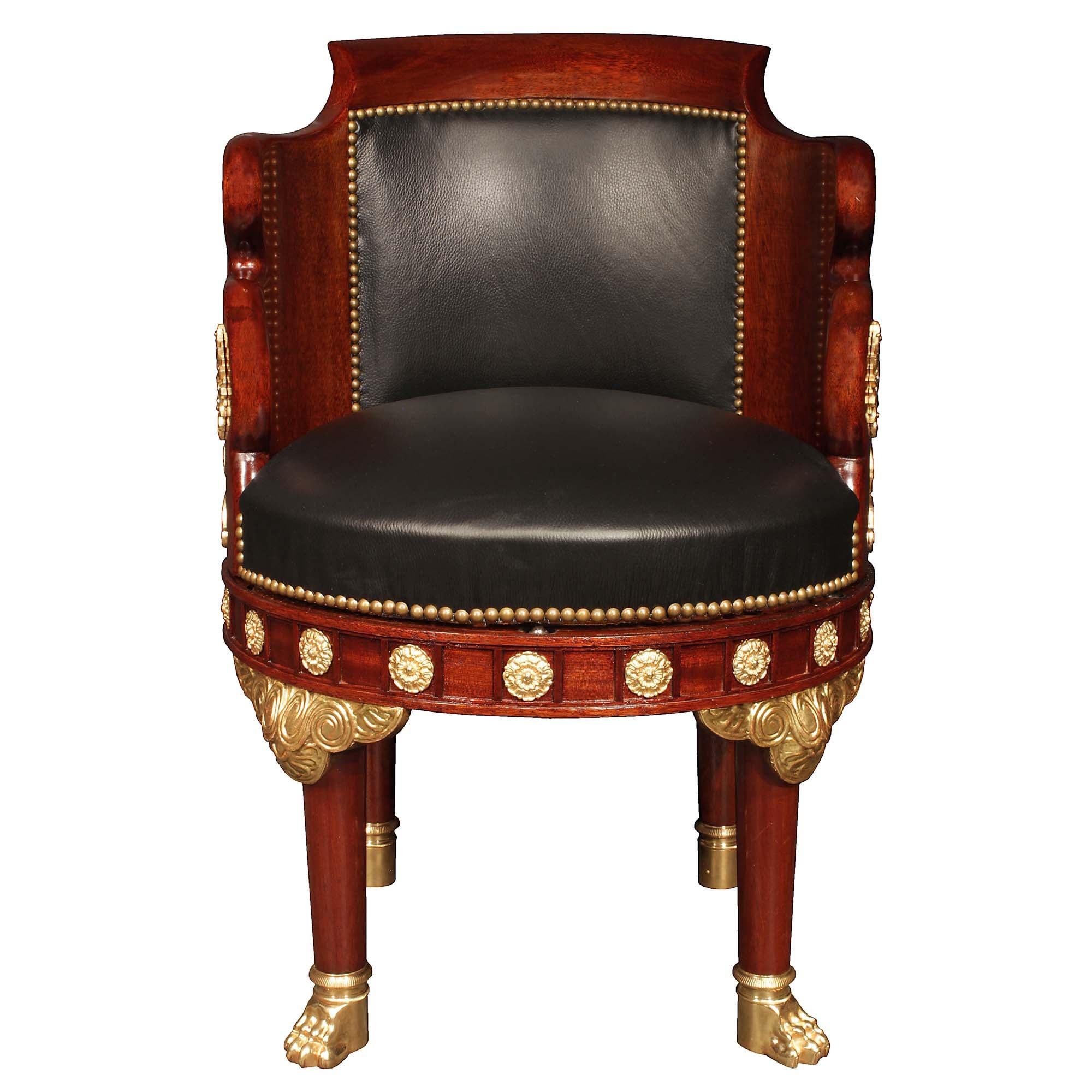 19th Century French Ebonized and Black Leather Desk Chair at 1stDibs