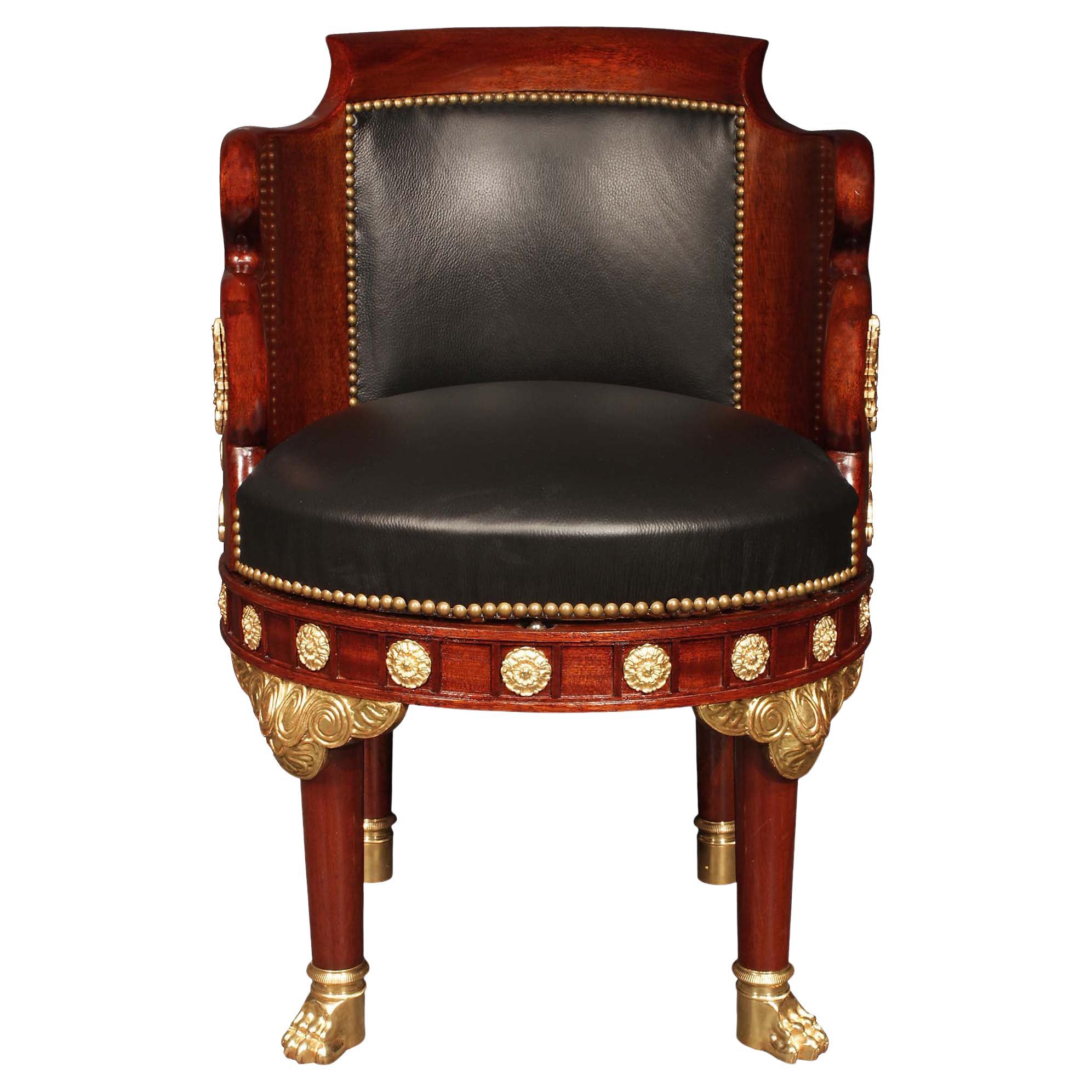 French 19th Century Empire Style Mahogany and Ormolu Desk Chair