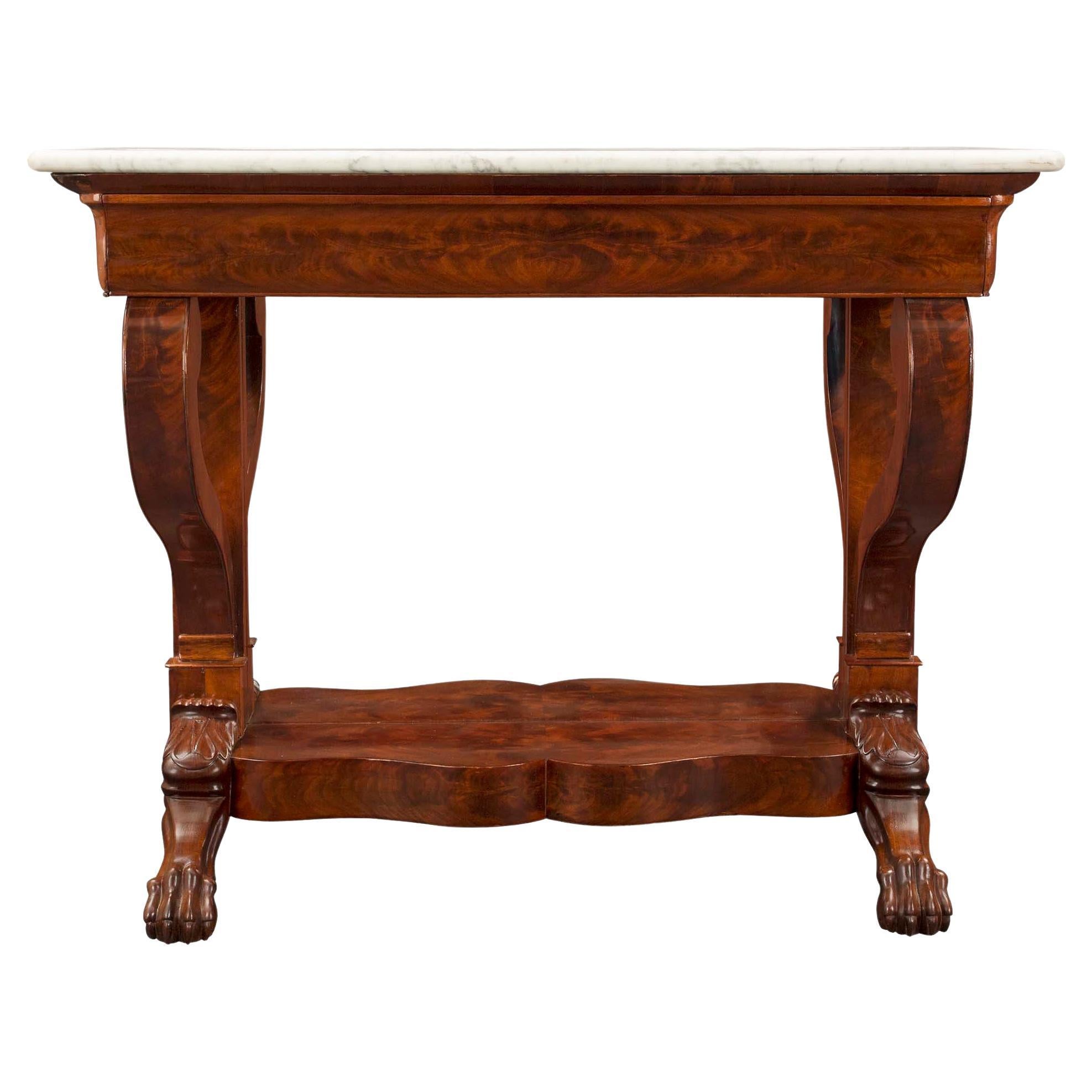 French 19th Century Empire Style Mahogany and Satinwood Inlaid Console