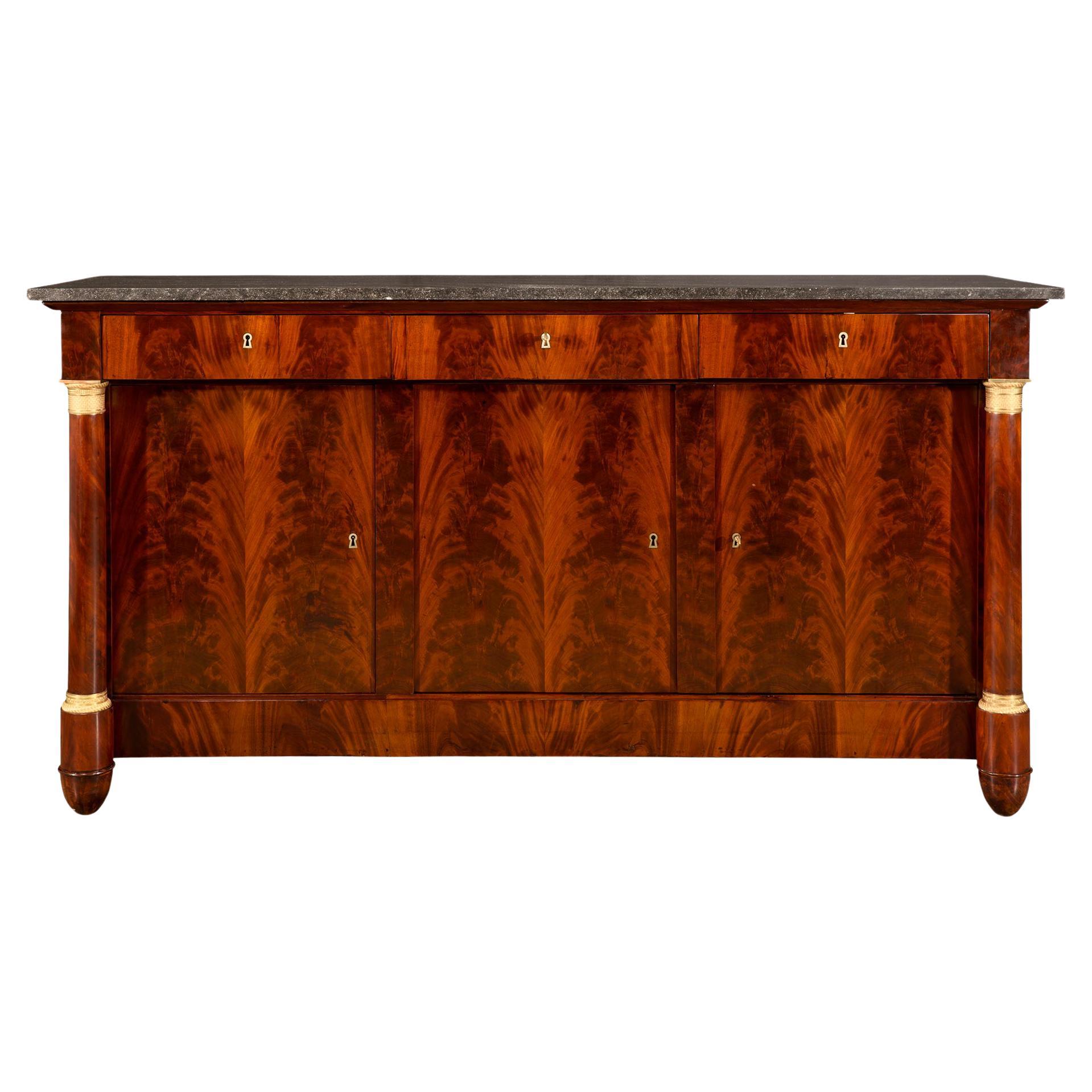 French 19th Century Empire Style Mahogany, Ormolu and Marble Buffet For Sale