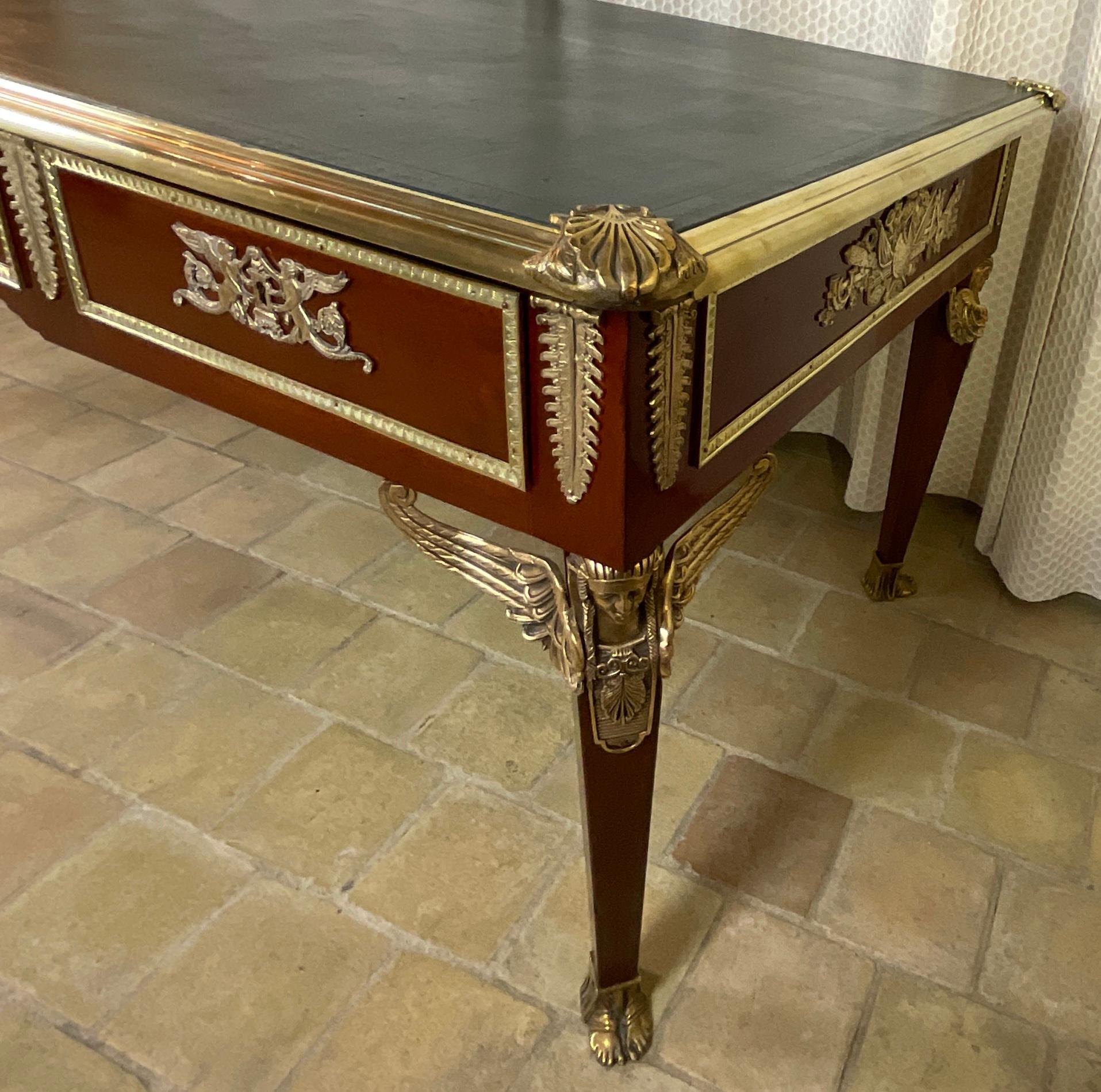Varnished Large French Empire Napoleon III Bureau Plat Desk For Sale