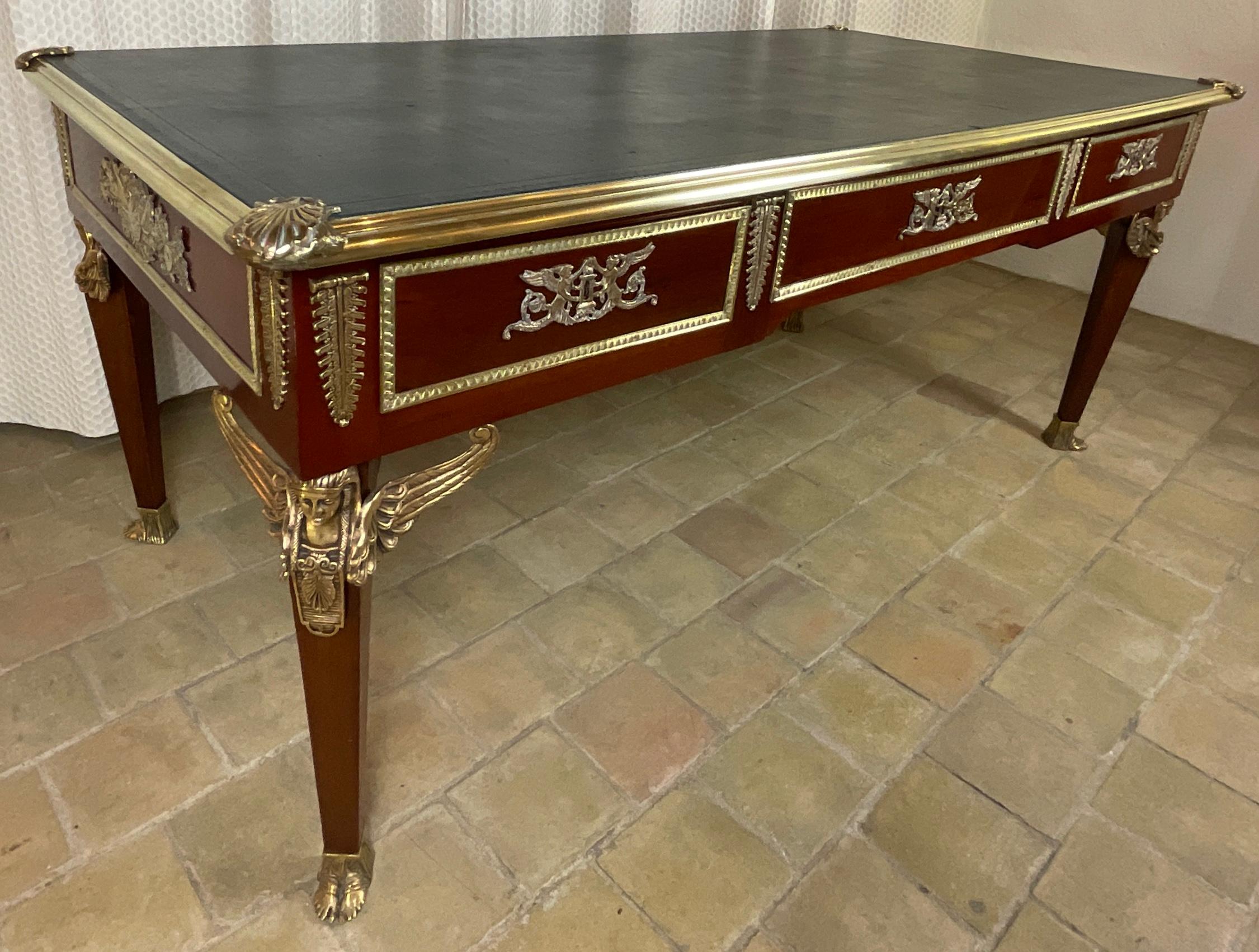 Large French Empire Napoleon III Bureau Plat Desk In Good Condition For Sale In Miami, FL