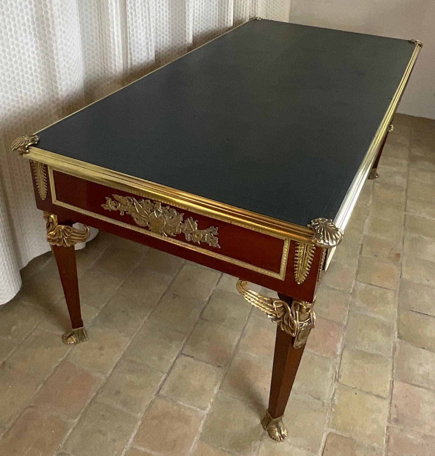 Bronze Large French Empire Napoleon III Bureau Plat Desk For Sale