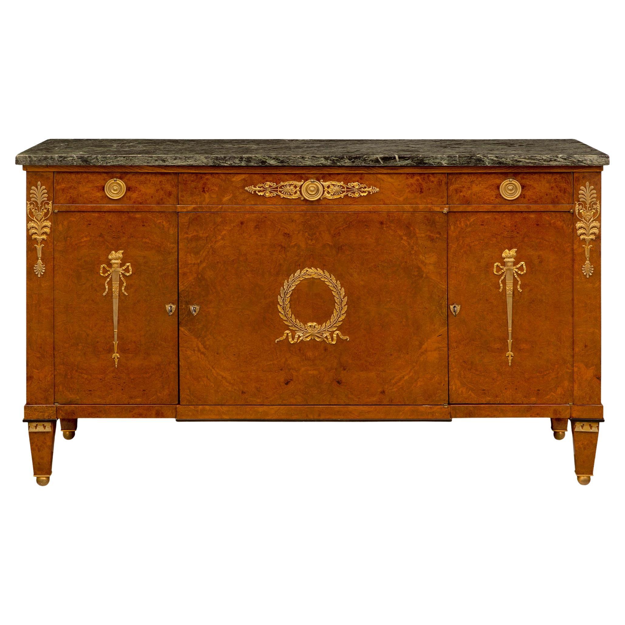 French 19th Century Empire Style Neoclassical Burl Walnut Buffet For Sale
