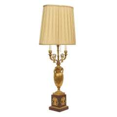 French 19th Century Empire Style Ormolu and Marble Lamp