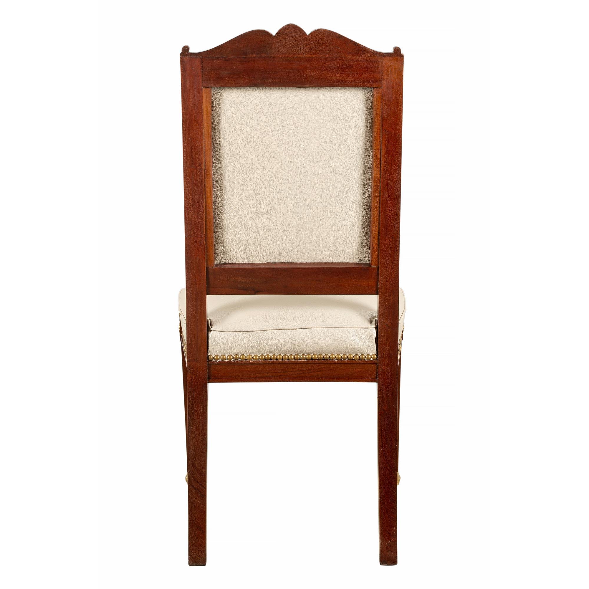 French 19th Century Empire Style Ormolu and Solid Mahogany Side Chair In Good Condition For Sale In West Palm Beach, FL