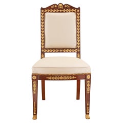 Französischer Beistellstuhl aus Goldbronze und massivem Mahagoni im Empire-Stil des 19. Jahrhunderts