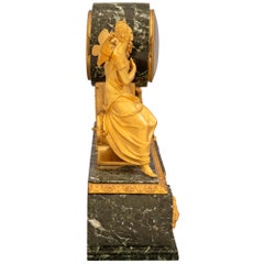 French 19th Century Empire Style Ormolu and Vert Patricia Marble Clock
