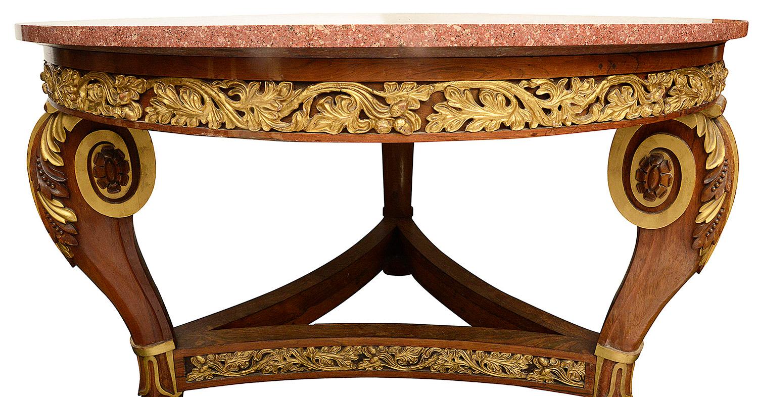 French 19th Century Empire Style Porphyry Marble Top Center Table For Sale 2