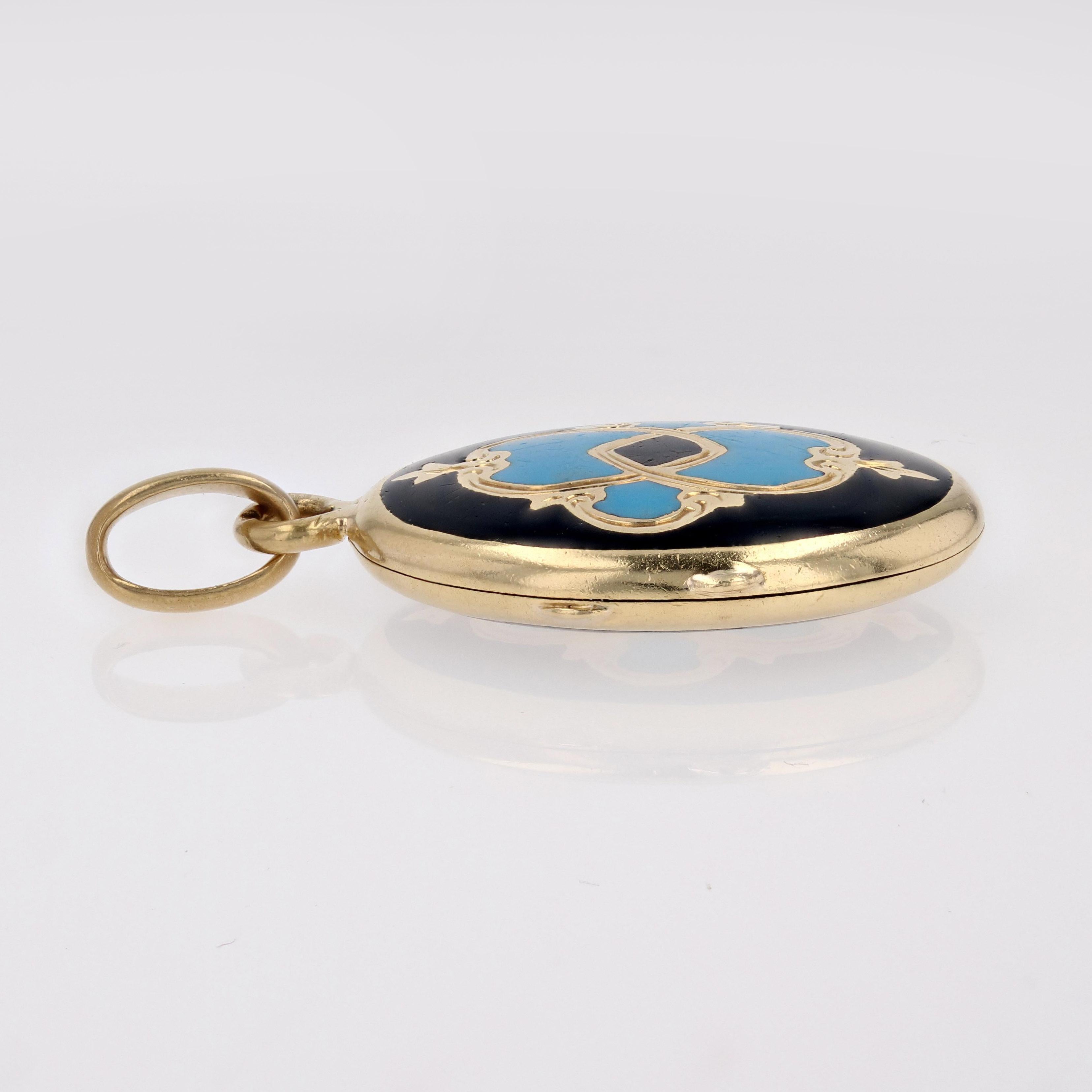 Médaillon d'ouverture français du 19ème siècle en or jaune 18 carats et émail en vente 5