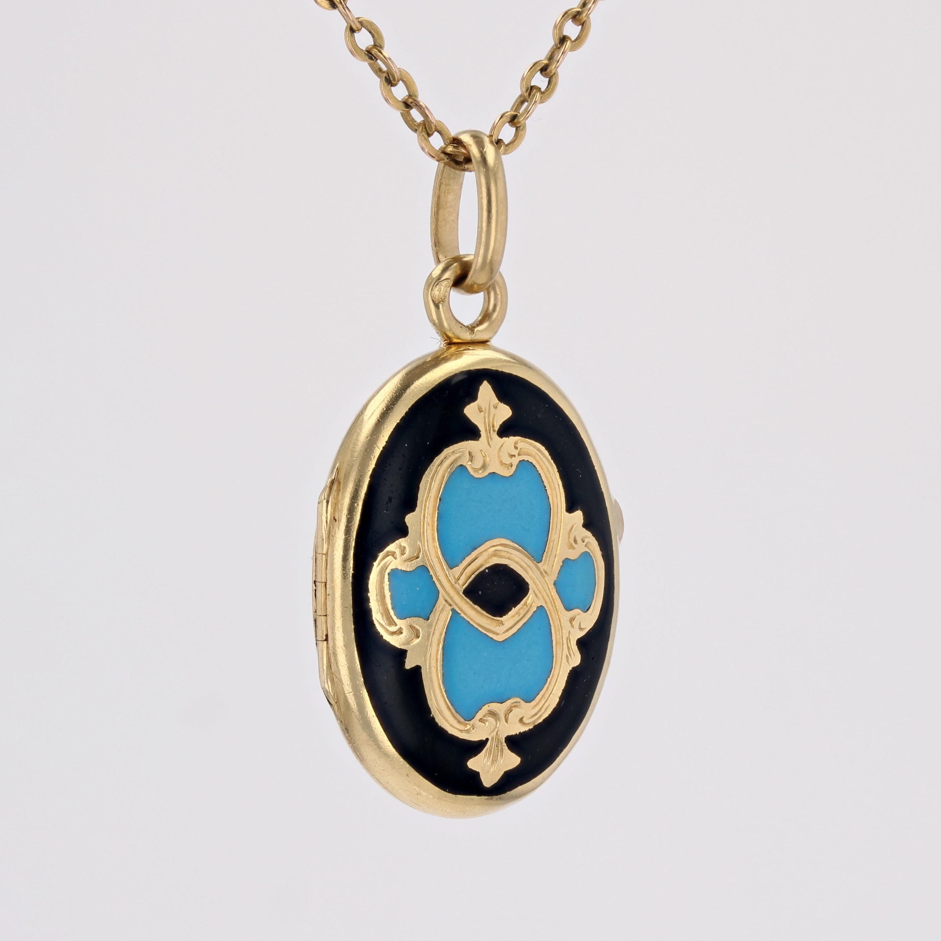 Médaillon d'ouverture français du 19ème siècle en or jaune 18 carats et émail Excellent état - En vente à Poitiers, FR