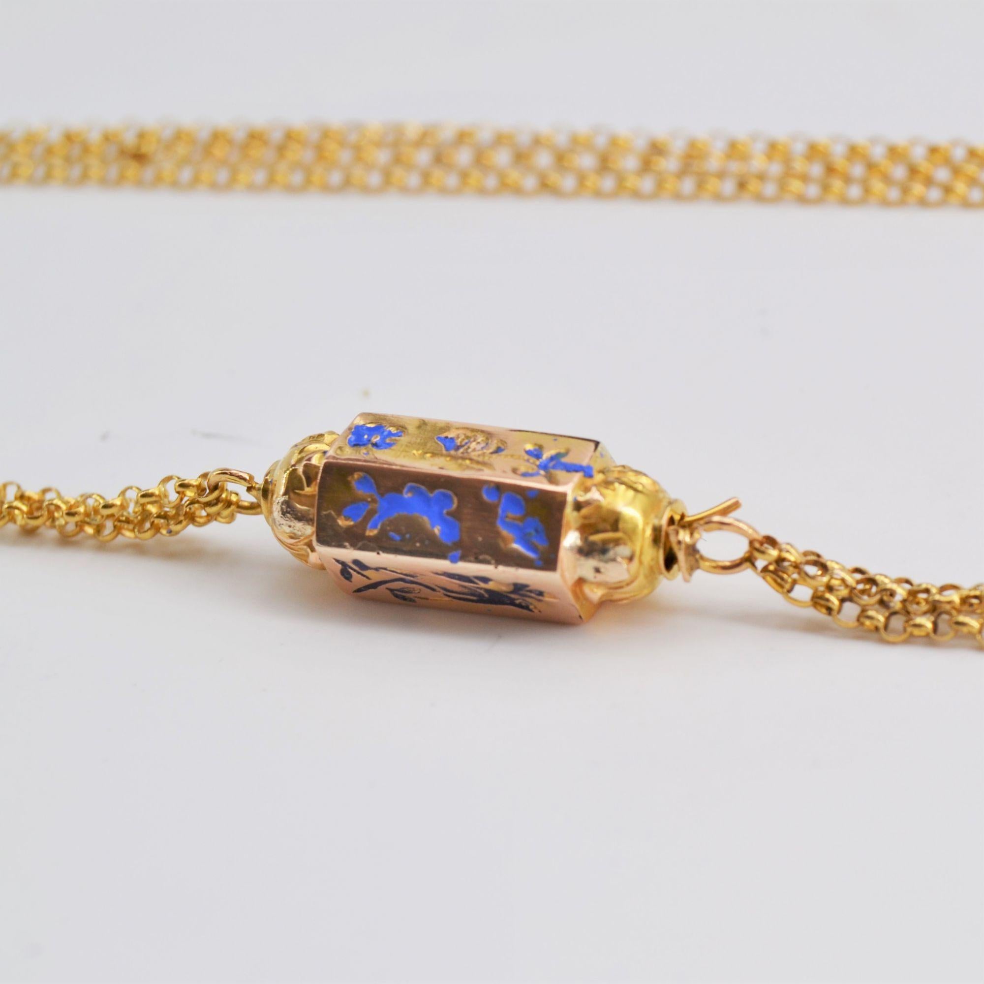 French 19th Century Enamel Clasp 18 Karat Yellow Gold Necklace 6