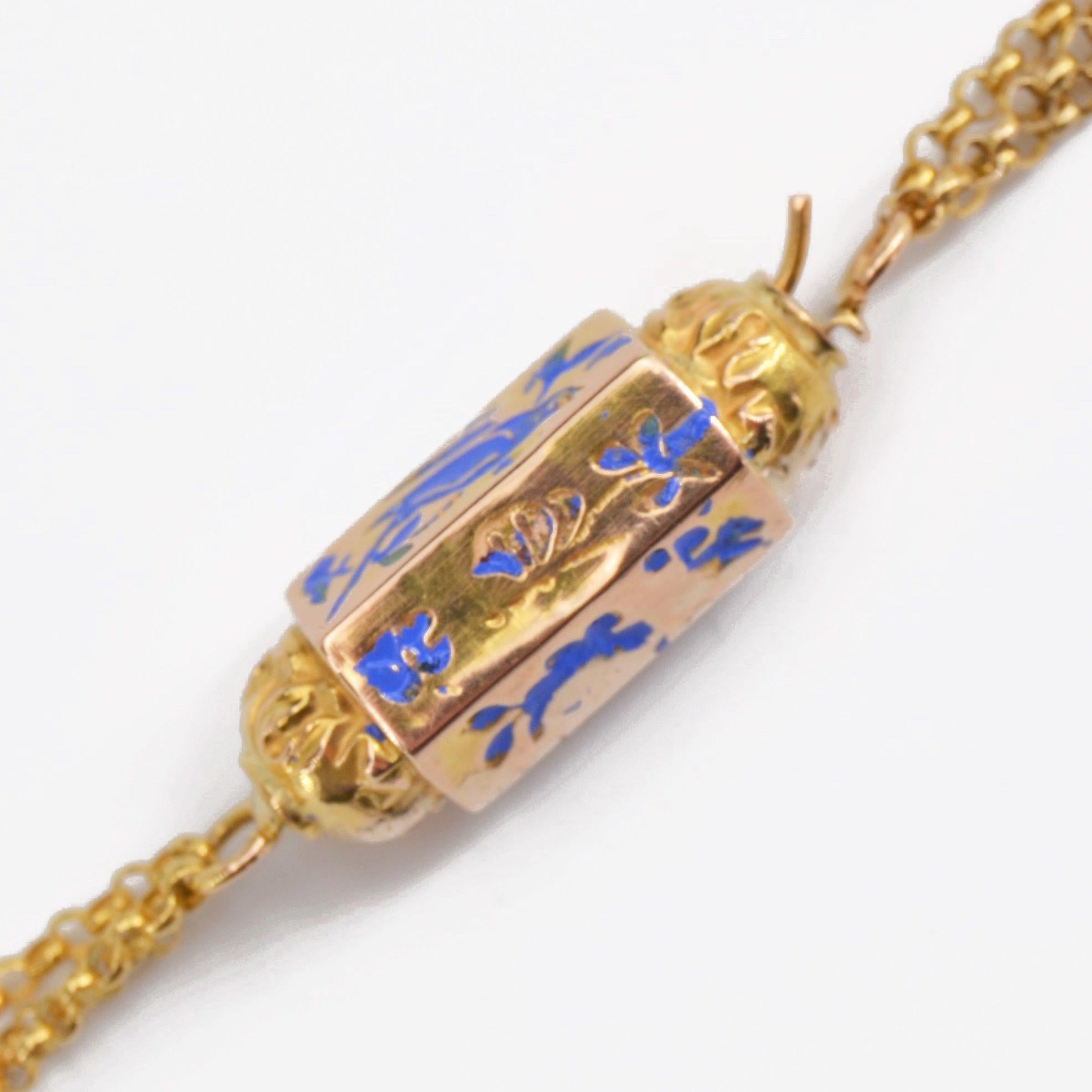Women's French 19th Century Enamel Clasp 18 Karat Yellow Gold Necklace