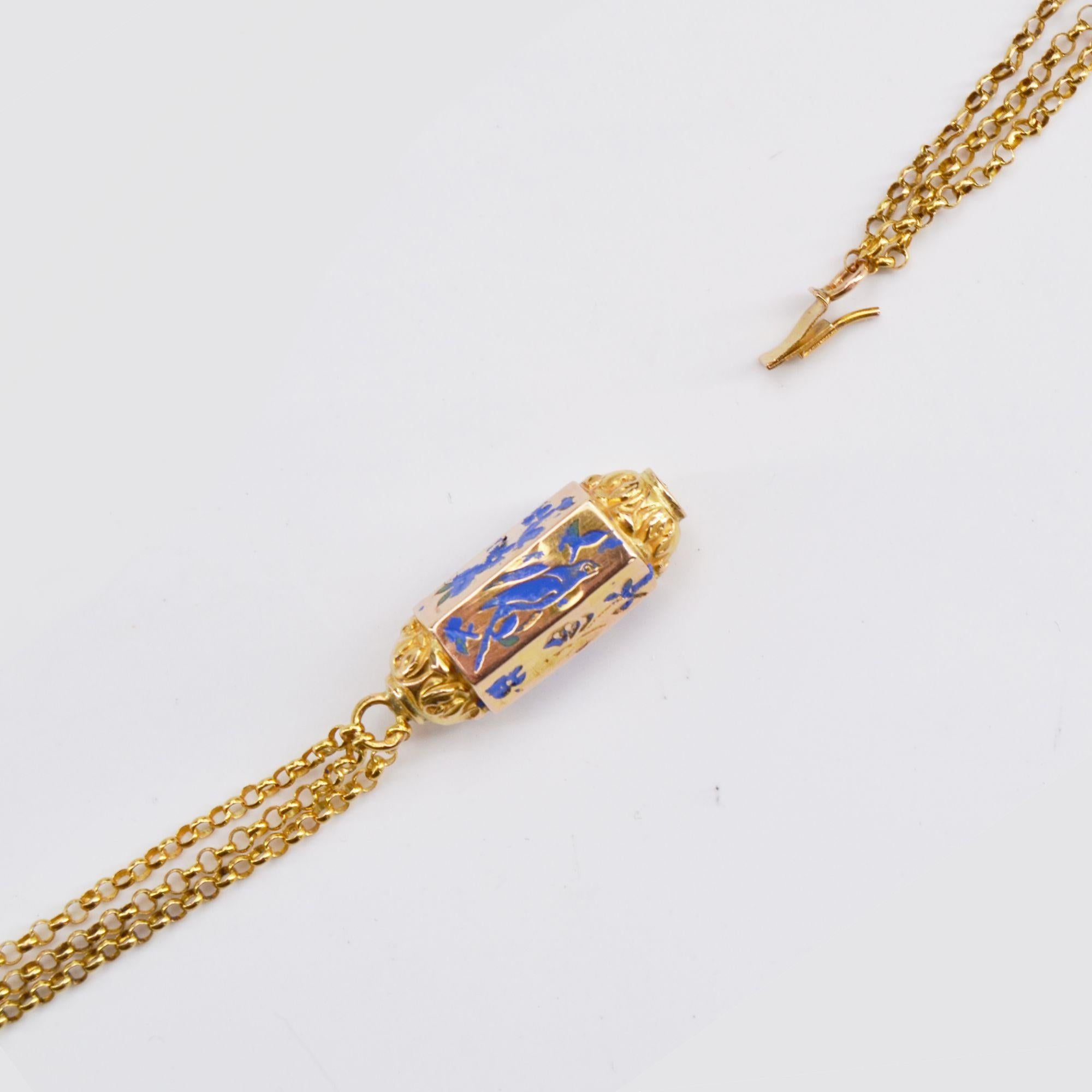 French 19th Century Enamel Clasp 18 Karat Yellow Gold Necklace 1
