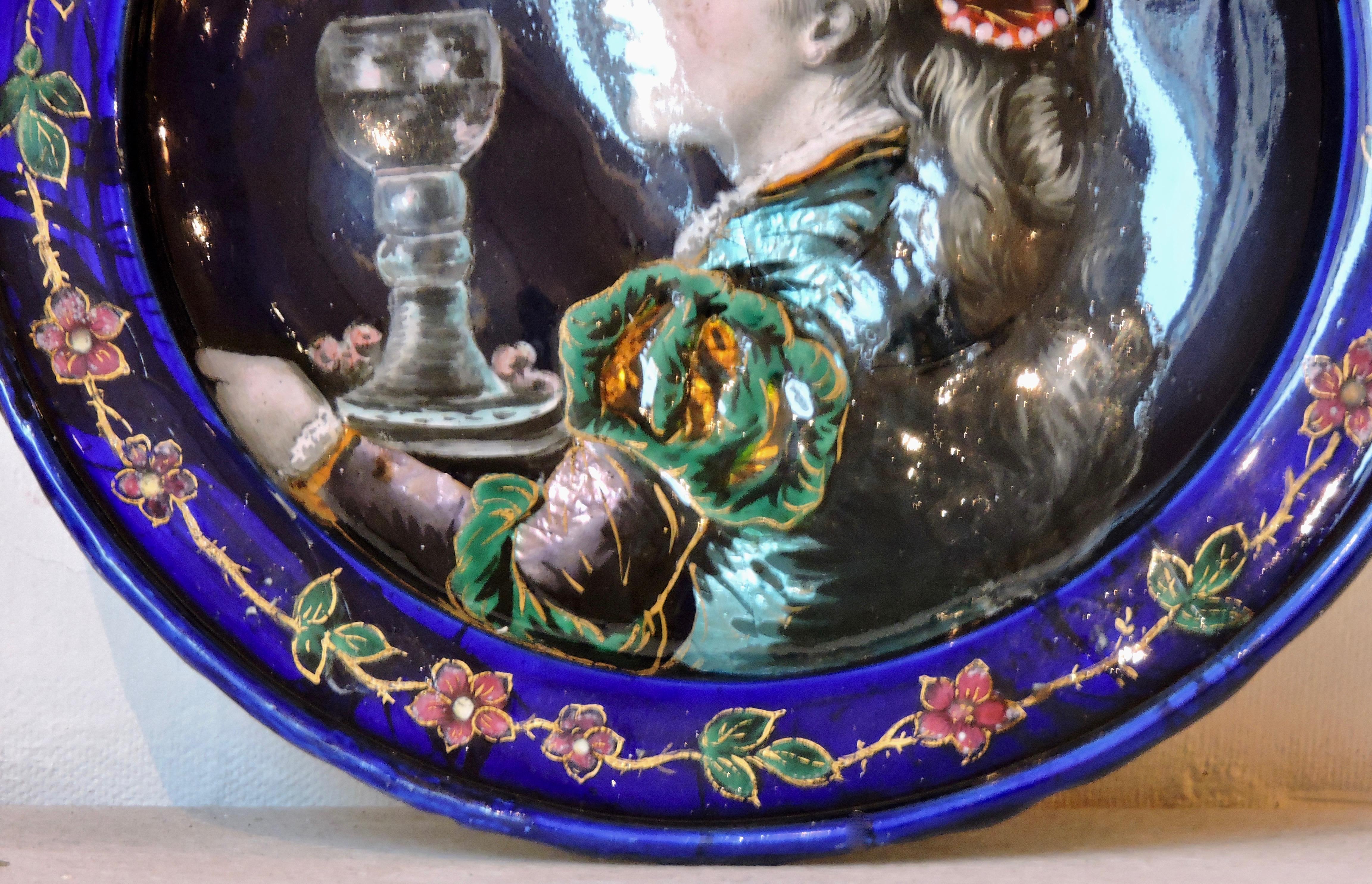 Renaissance Revival French 19th Century Enamel on Copper Pair of Plates, circa 1880