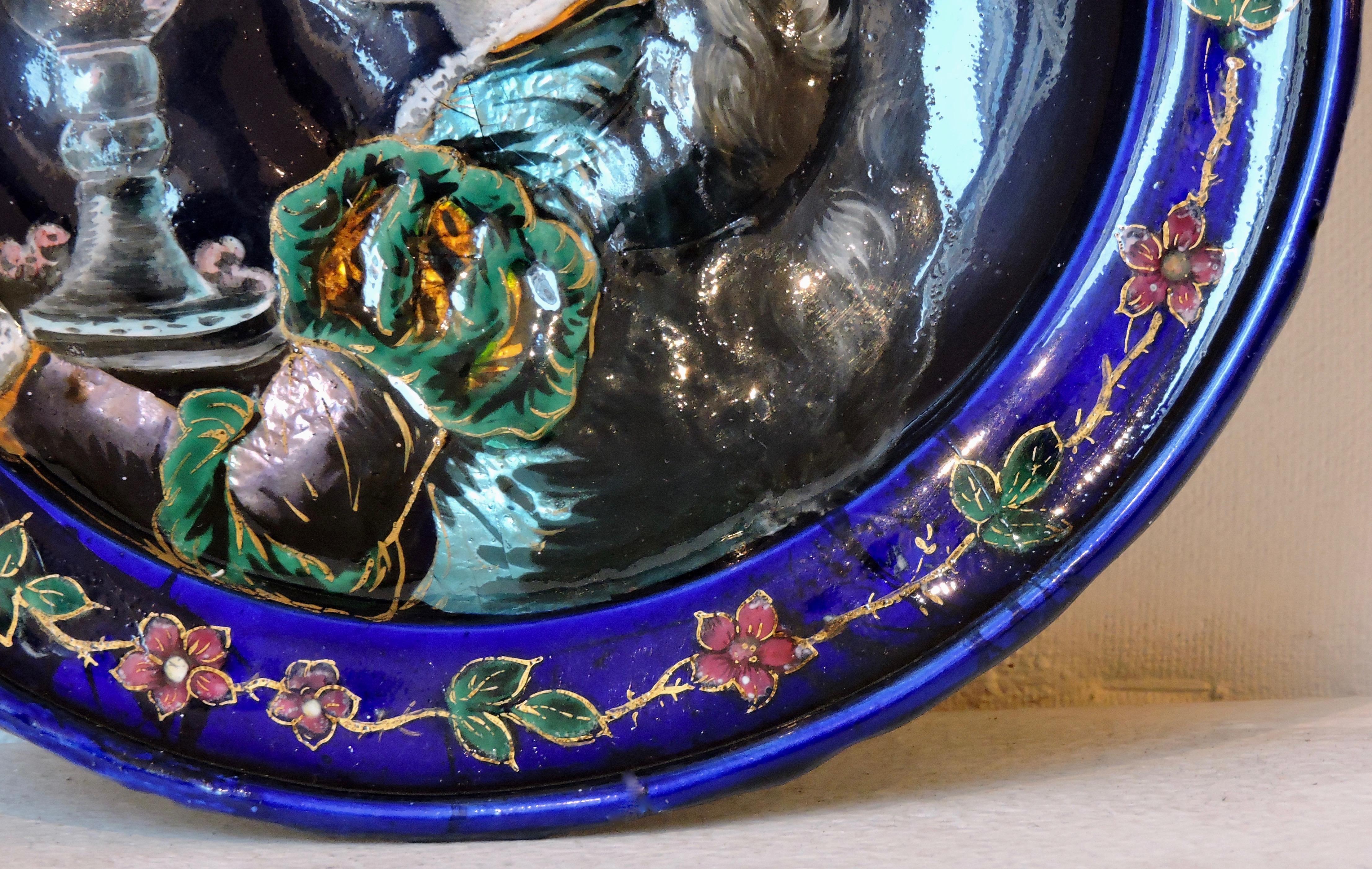Hand-Painted French 19th Century Enamel on Copper Pair of Plates, circa 1880