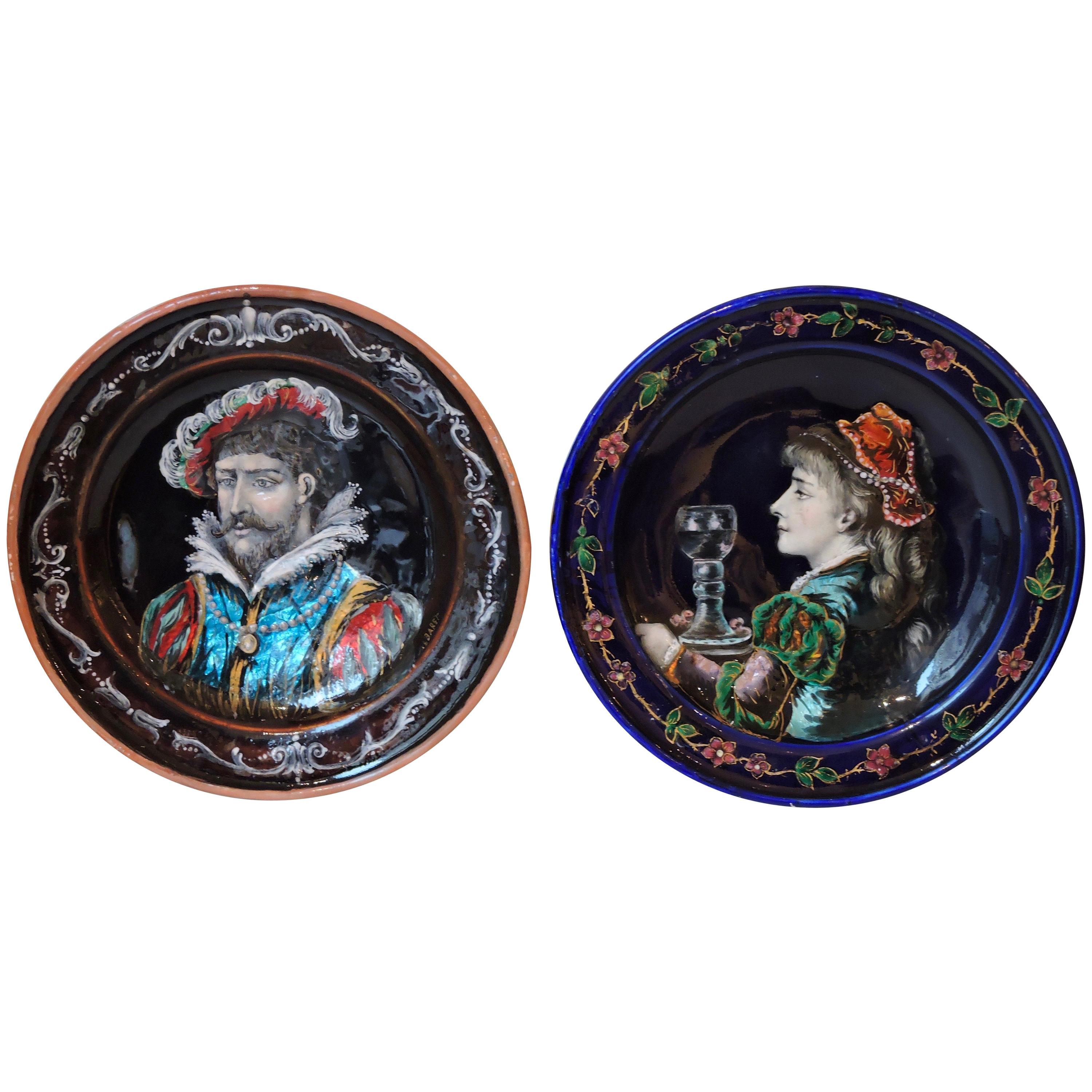 French 19th Century Enamel on Copper Pair of Plates, circa 1880