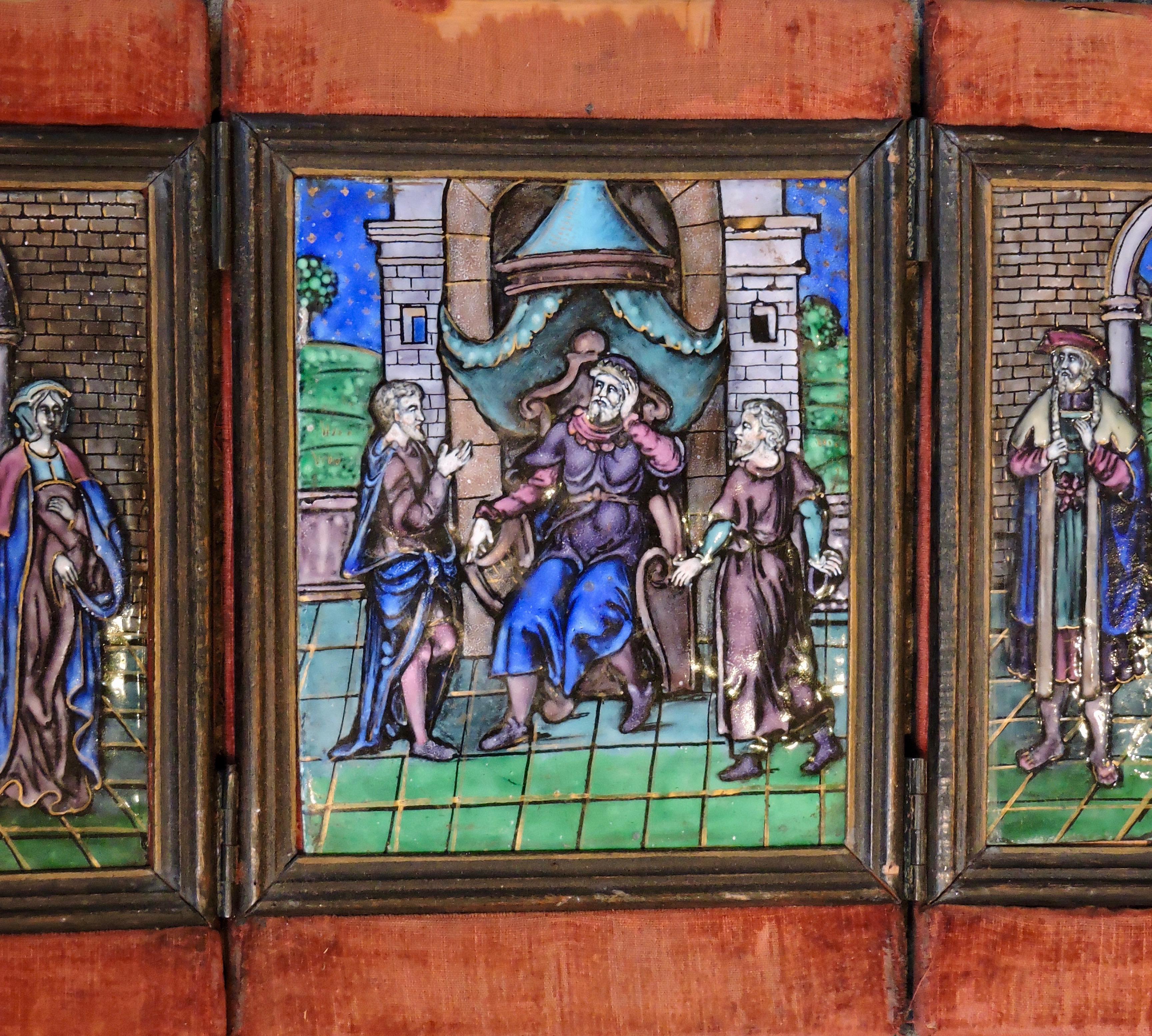 Renaissance Revival French 19th Century Enamel on Copper Tryptic, circa 1880